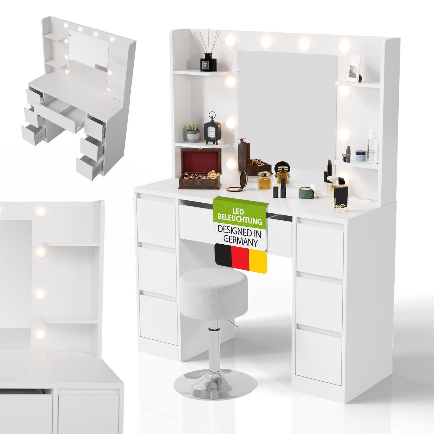 Juskys Schminktisch Malia, LED-Beleuchtung, 3 Helligkeitsstufen, günstig online kaufen