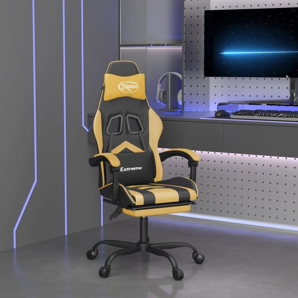 furnicato Gaming-Stuhl Golden St) und mit Kunstleder Fußstütze (1 Schwarz