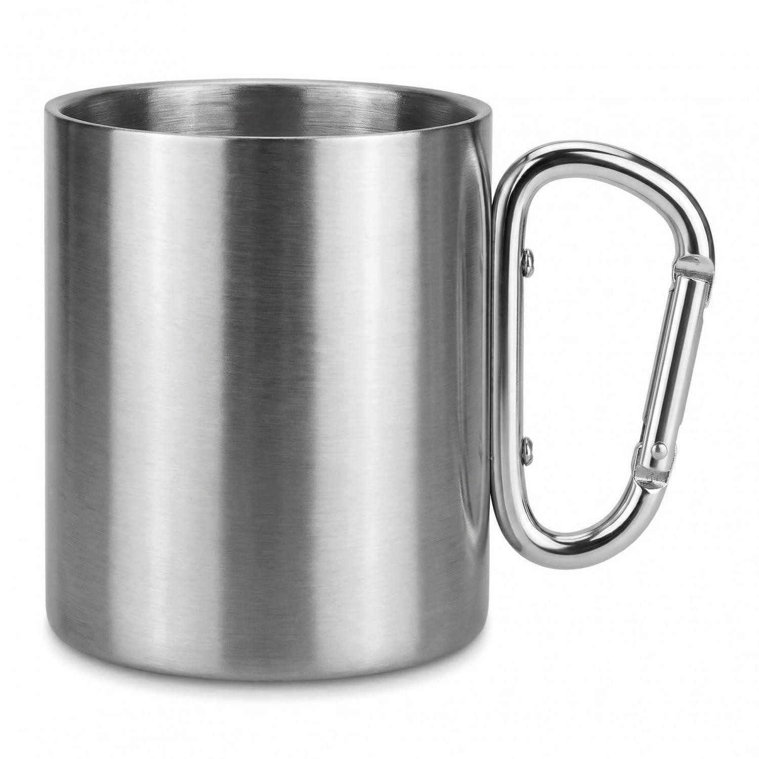 LuxusKollektion Becher Edelstahlbecher 300ml mit Karabiner Silber, Metall