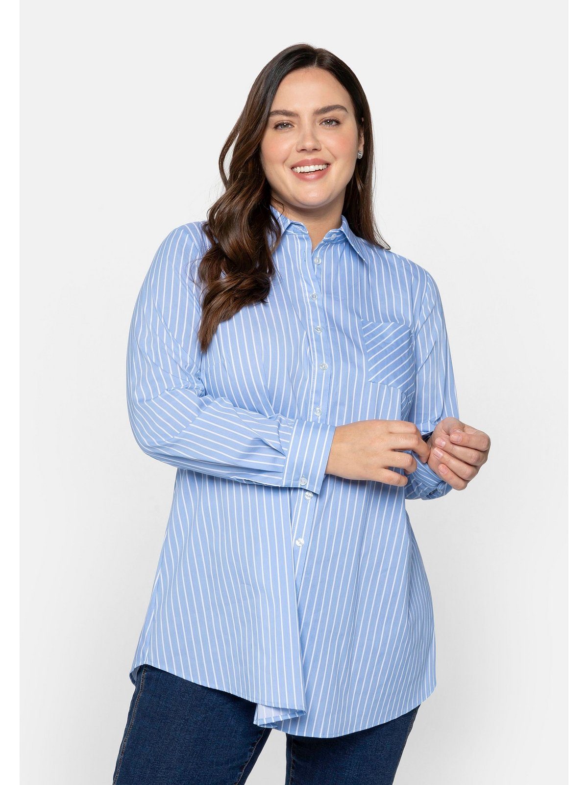 Sheego Longbluse Große Größen mit Saum gerundetem