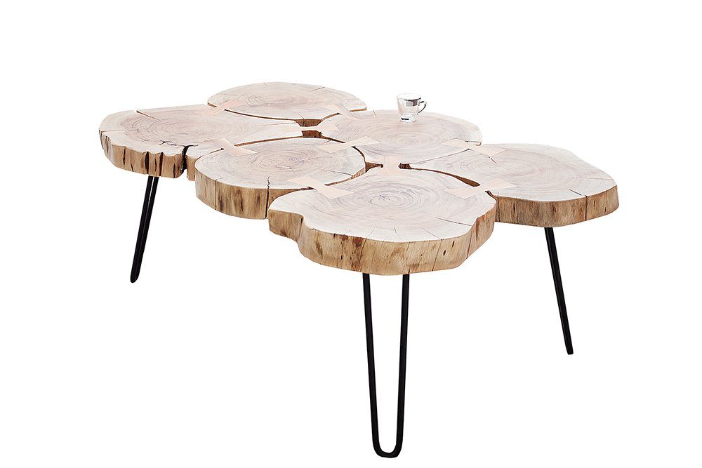 riess-ambiente Couchtisch GOA 110cm natur/schwarz - Akazie, Baumstamm, Metall, Scheiben, massiv (Einzelartikel, 1-St), Baumscheibentisch mit 4cm Tischplatte - ideal für Wohn- und Esszimmer