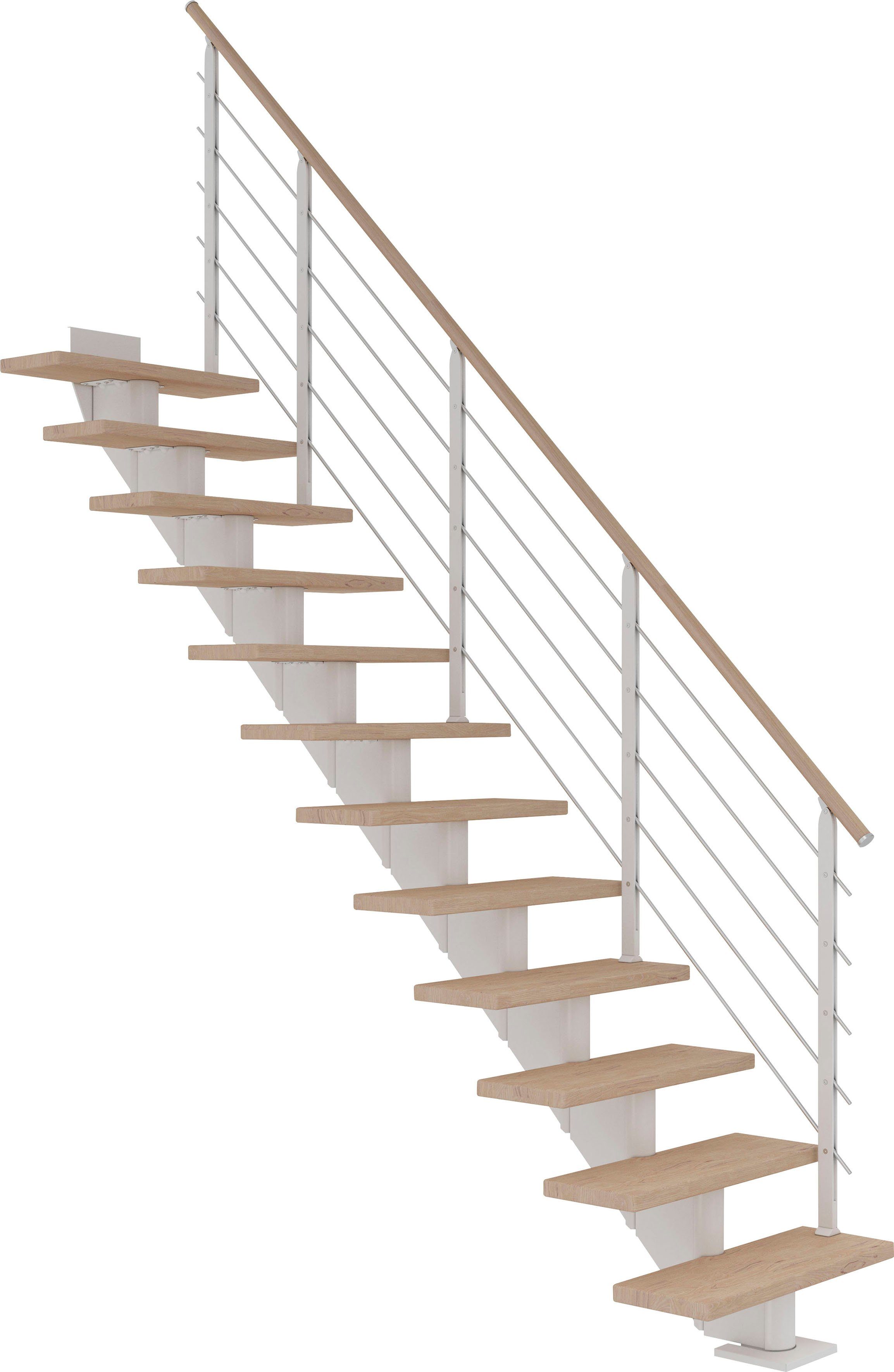 Dolle Mittelholmtreppe Hamburg, für Geschosshöhen bis 322 cm, Stufen offen, Eiche weiß/Metall