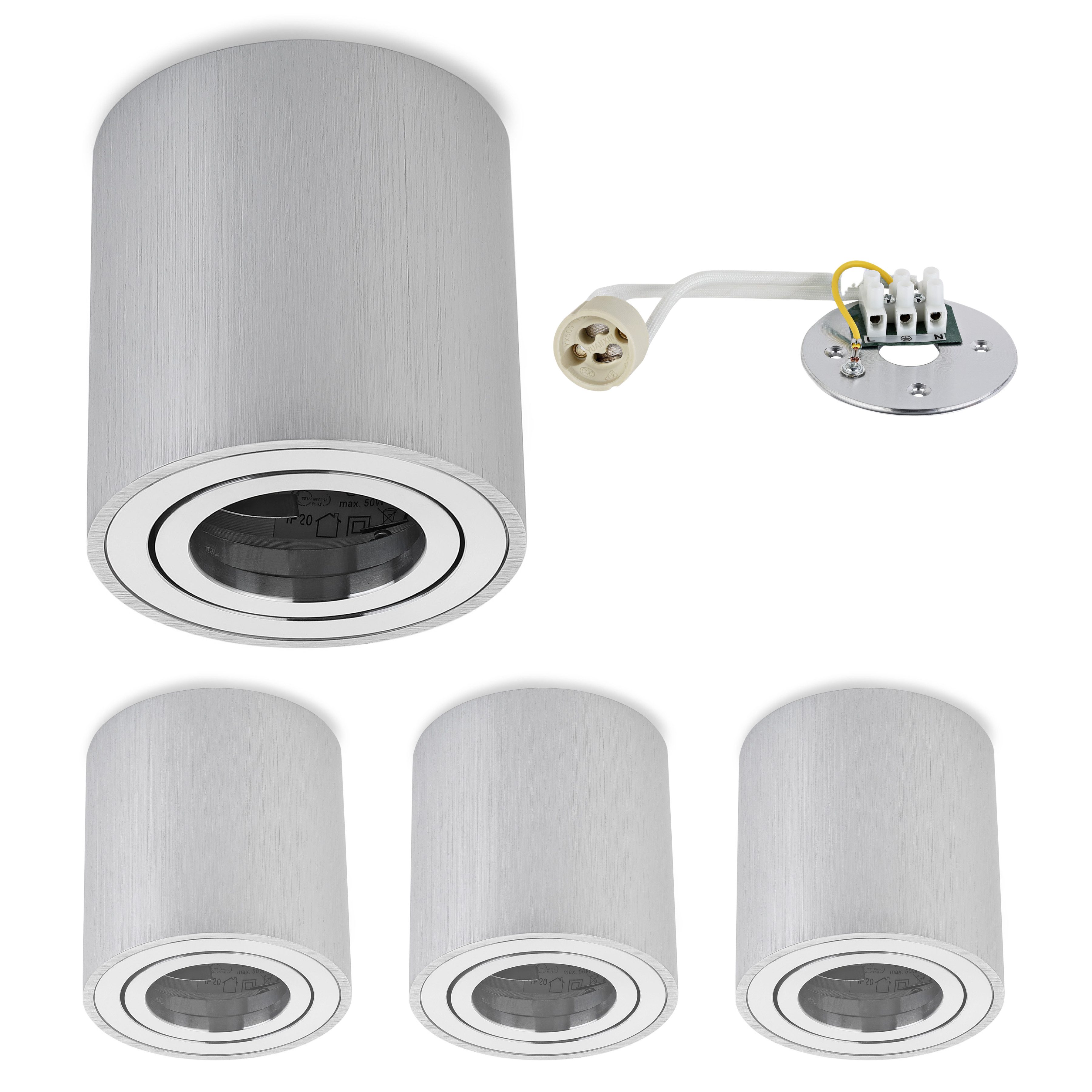 Sweet LED Aufbauleuchte GU10 4er Set runde Deckenspots Aluminium 230V schwenkbar, ohne Leuchtmittel, Aufbaustrahler LED, Aufbauspot, Deckenstrahler, schwenkbar