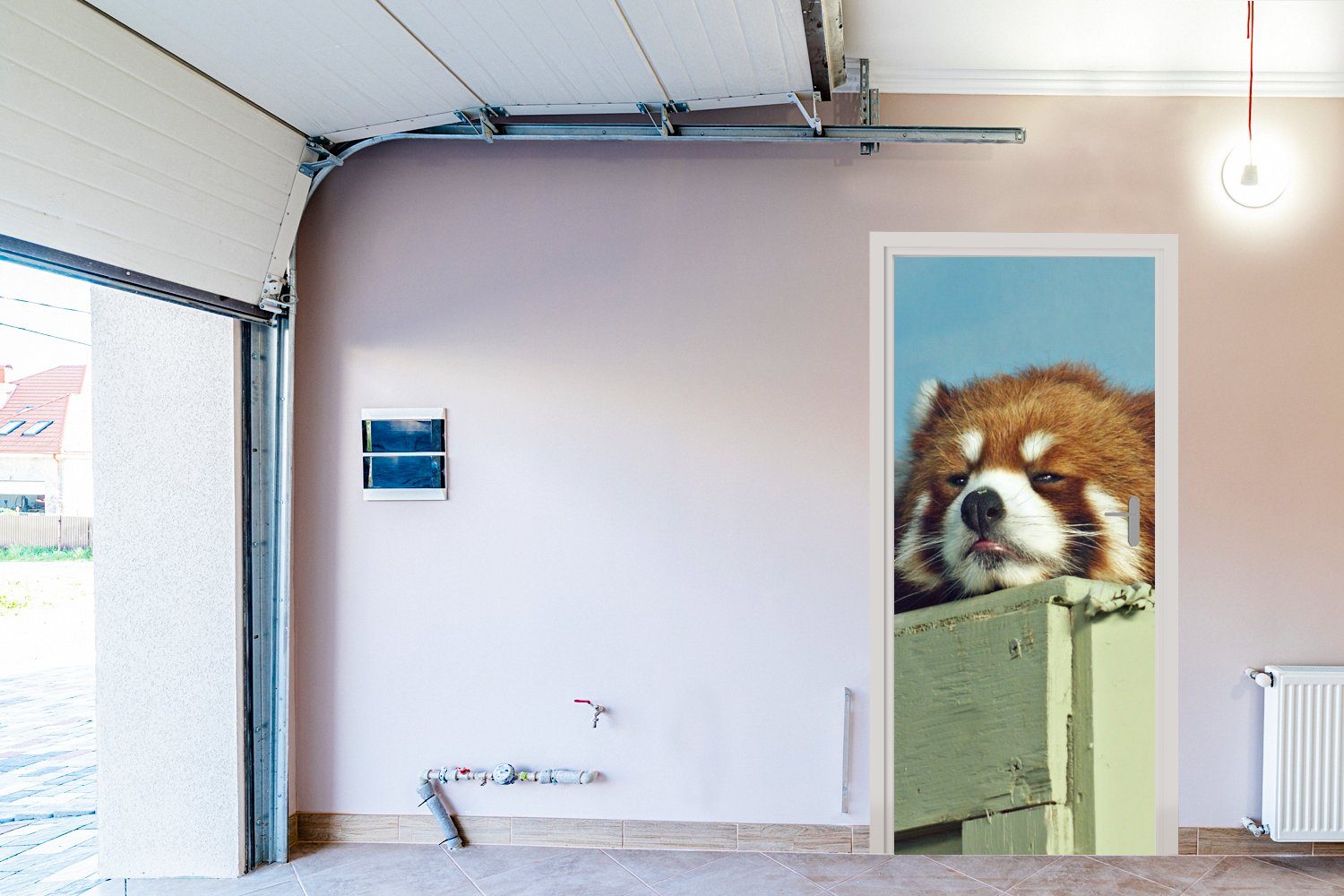 Fototapete - für Türaufkleber, - Panda Türtapete 75x205 (1 Holz Rot, Tür, bedruckt, St), Matt, cm MuchoWow