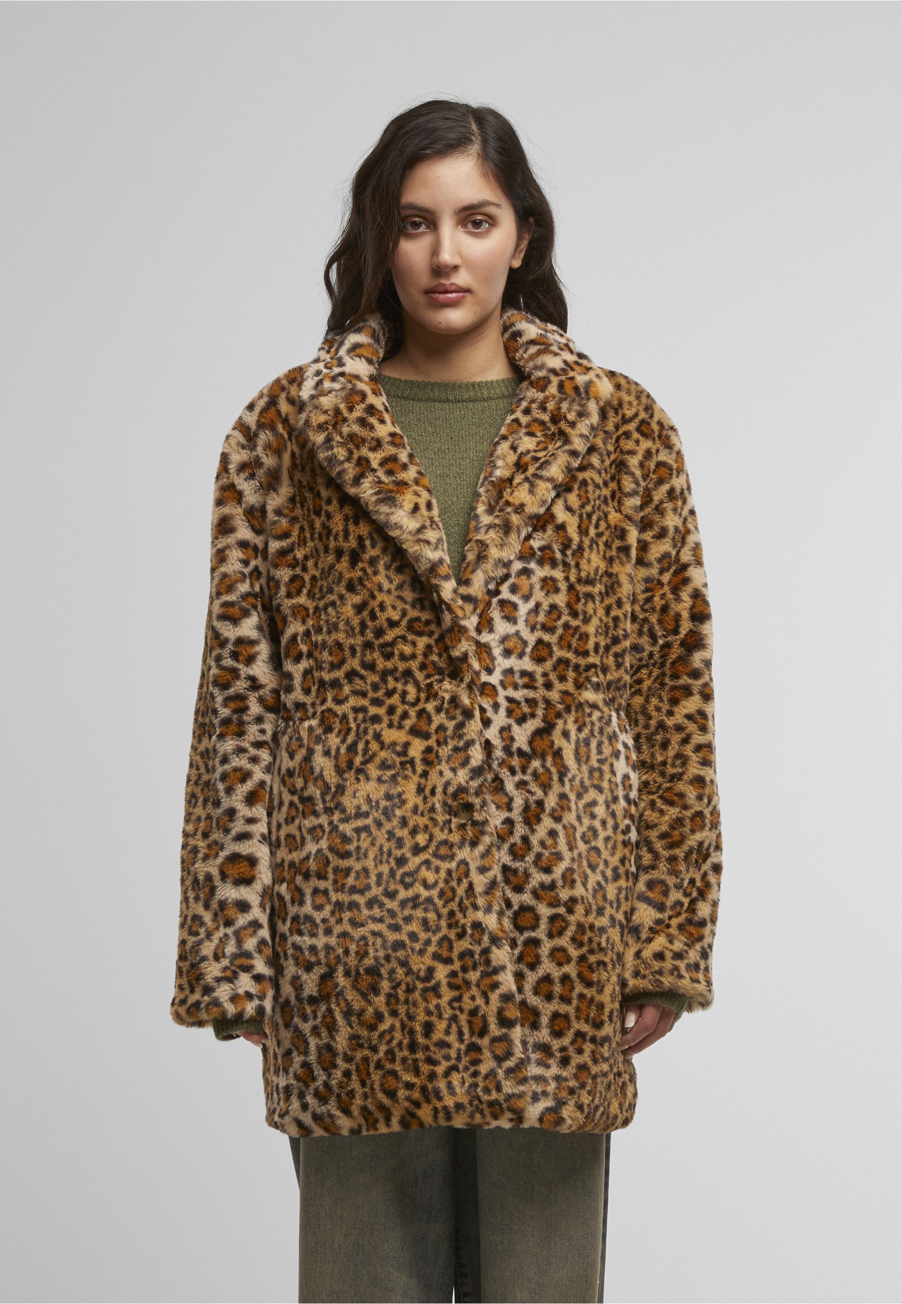 URBAN CLASSICS Winterjacke Urban Classics Ladies Oversized Faux Fur Leo Coat (1-St)