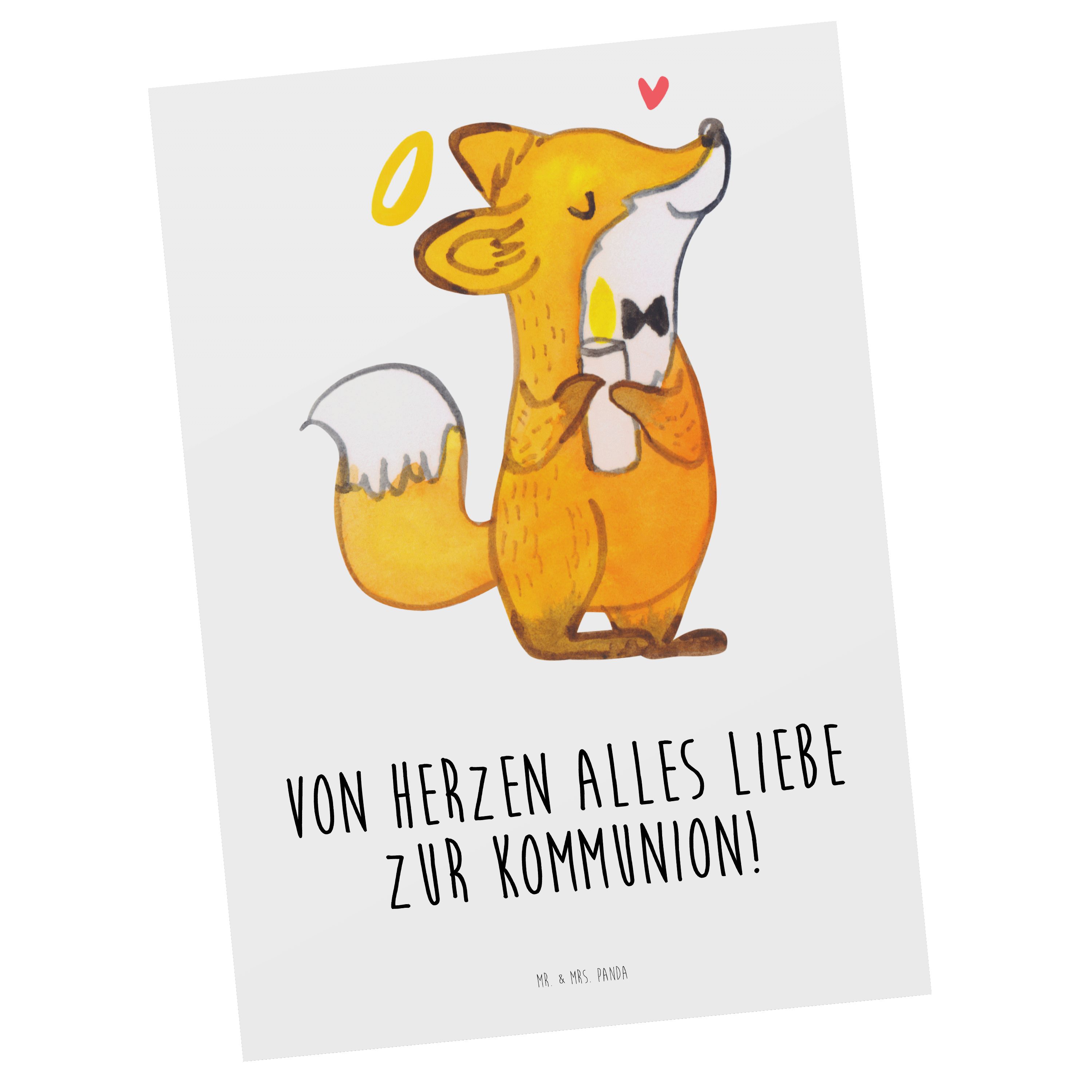 Mr. & Mrs. Panda Postkarte Fuchs Kommunion - Weiß - Geschenk, Geschenkkarte, Ansichtskarte, Konf