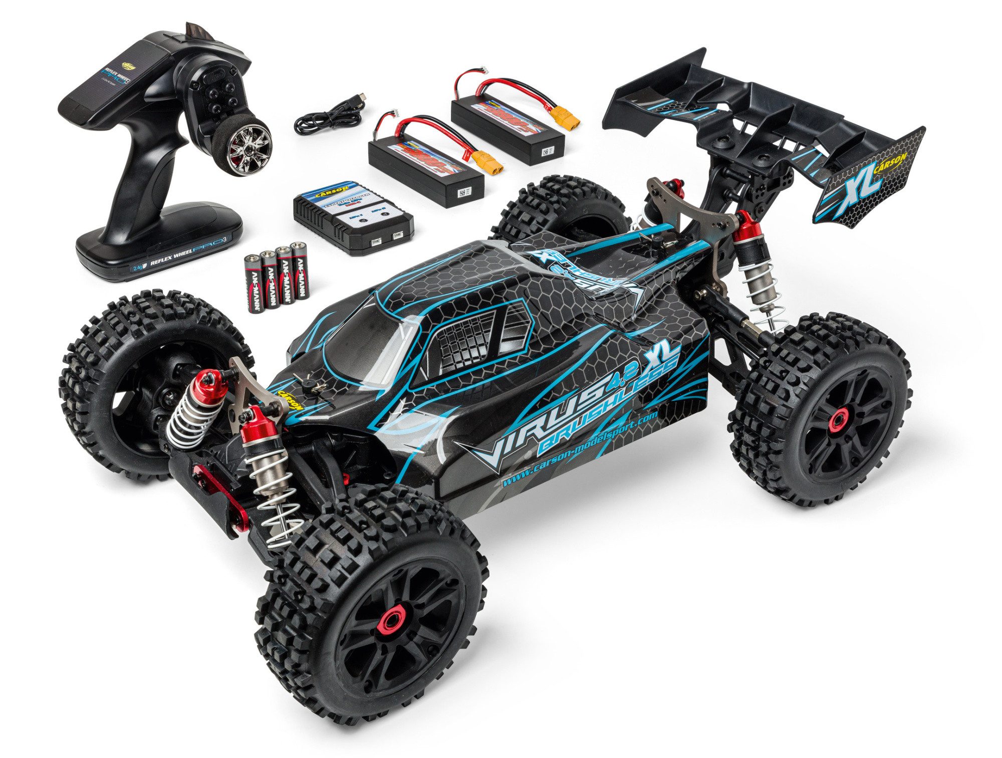 CARSON RC-Buggy Carson 1:8 Virus 4.2 XL 100% RTR schwarz/türkis
