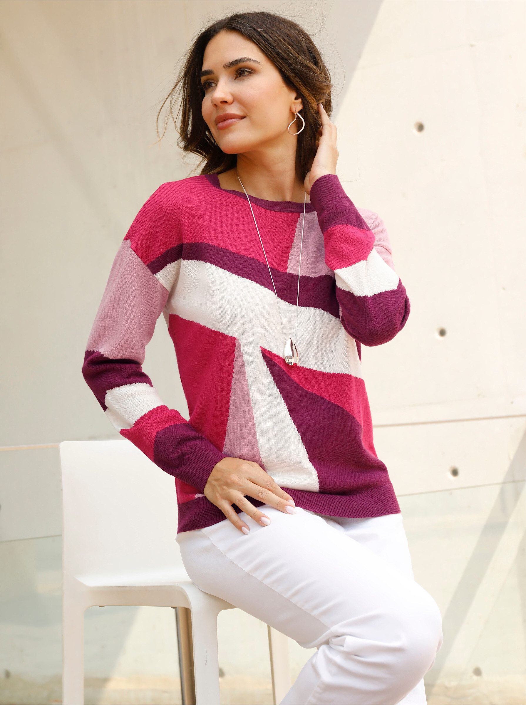 Sieh an! Strickpullover Langarm-Pullover Langarm Intarsien