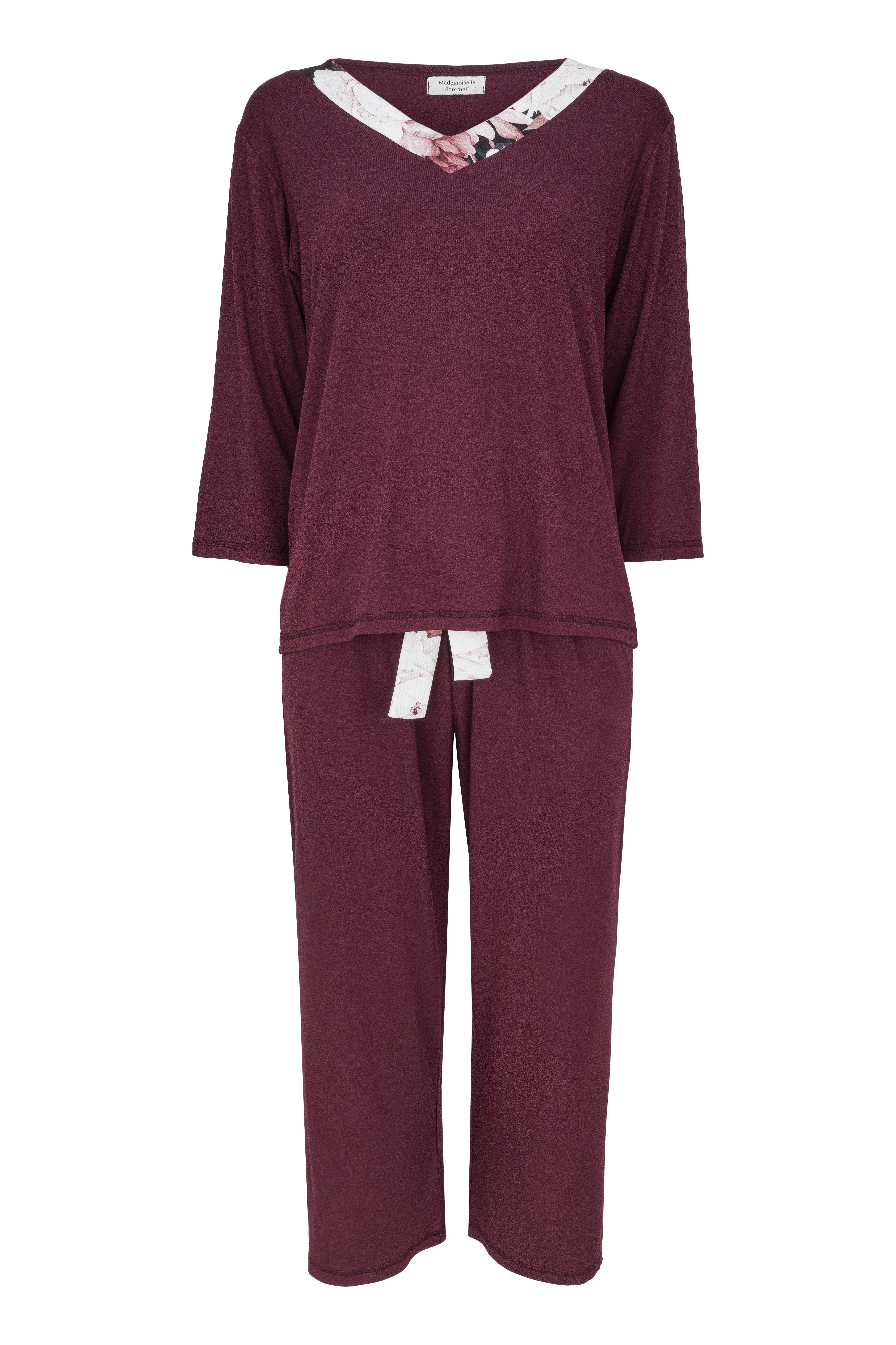 Mademoiselle Sommeil Pyjama Schlafanzug in weinrot mit floralen Akzenten (2 günstig online kaufen