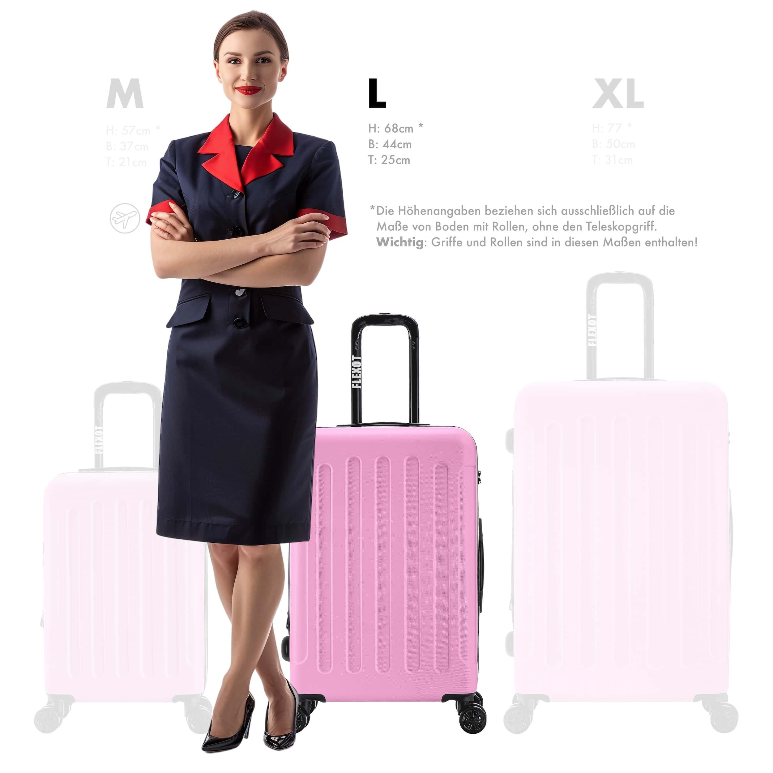 Flexot Hartschalen-Trolley F-3045 (Gr. M, L, XL) – Kofferset – ABS-Hartschale, 4 Rollen, Robuster und moderner Koffer mit vier 360° Rollen und Zahlenschloss