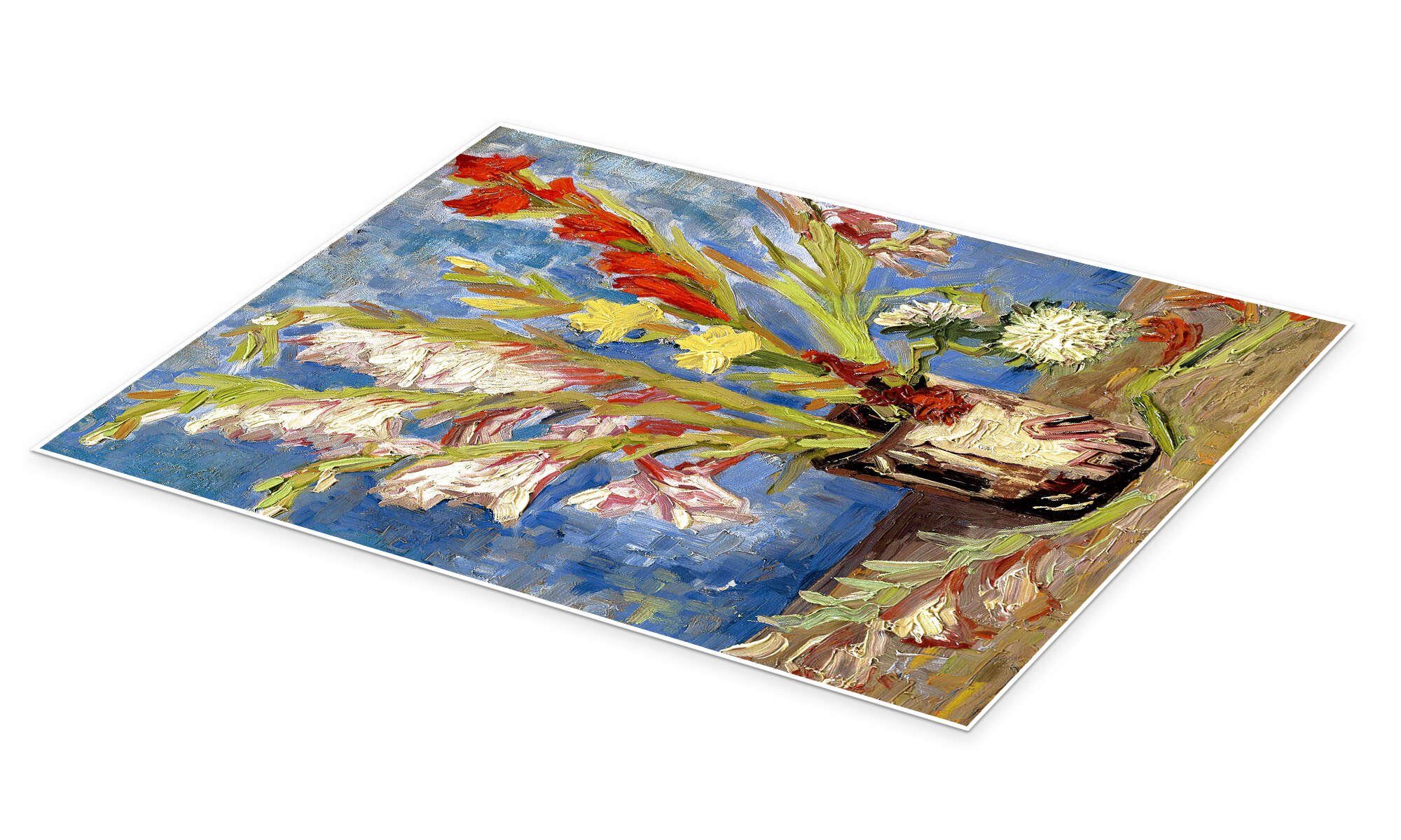Posterlounge Wandbild Vase mit Gladiolen und China Astern, Vincent van Gogh, erhältlich als Poster, Leinwandbild, Wandsticker oder Acrylglasbild