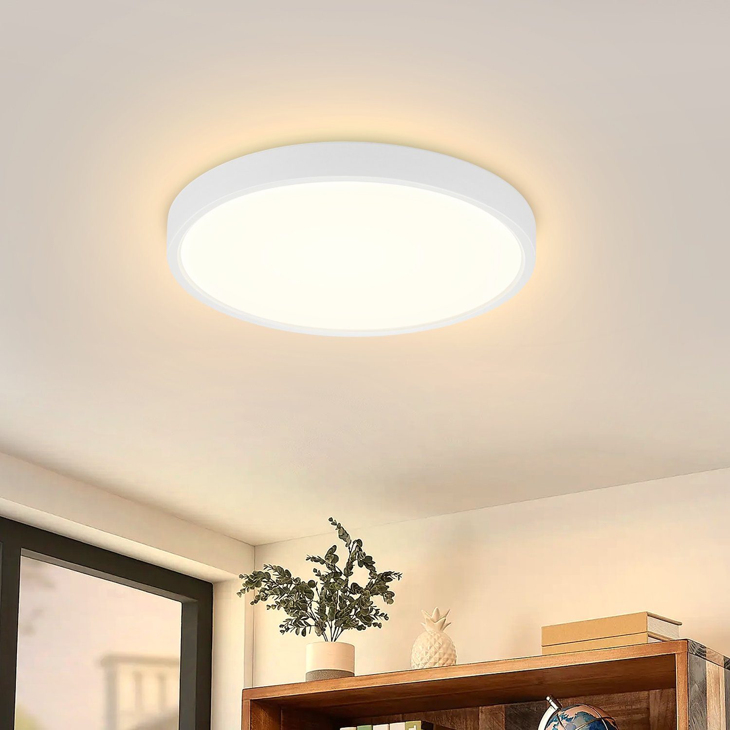 ZMH LED Weiß Schlafzimmer, Wasserdicht Balkon ∅17cm, 8W Bad Warmweiß, Flur IP44 Deckenleuchte LED für fest Küchenlampe integriert
