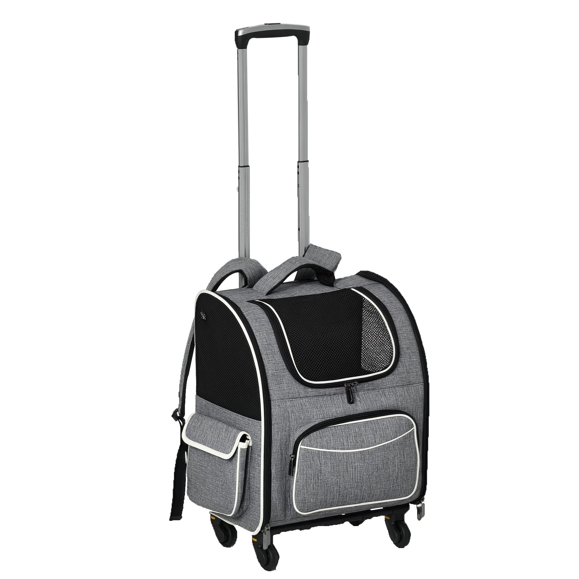 PawHut Tiertransportbox Transporttasche Trolley für Hund und Katzen bis 10 kg, Oxfordstoff Grau 43 x 33 x 51,5 cm