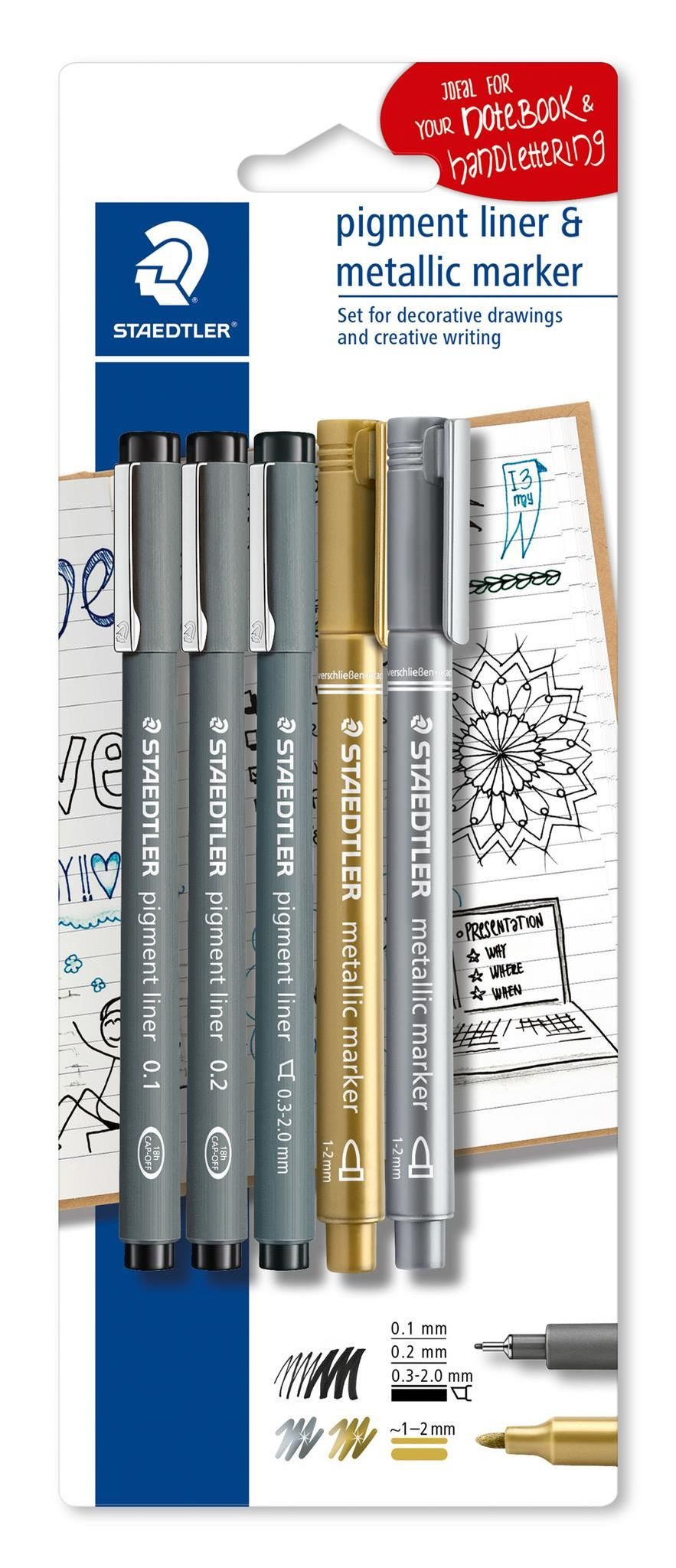 STAEDTLER Malstift Staedtler pigment liner 3 ST & Met.marker BK