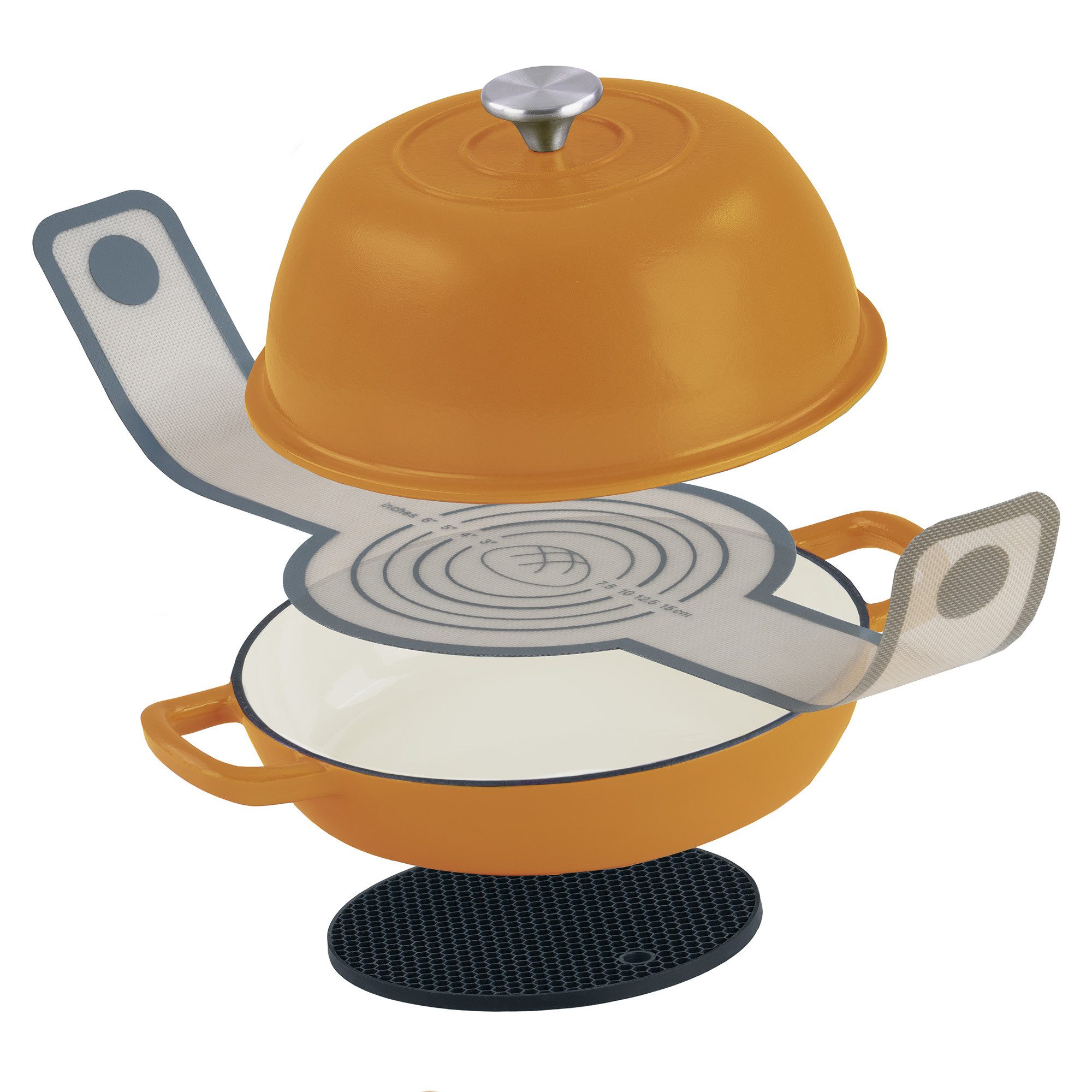 Mahlzeit Kochtopf Gusseisen Brottopf Set emailliert 6,4 Liter, Sunny Orange, Gusseisen, Ideal zum Backen von Broten