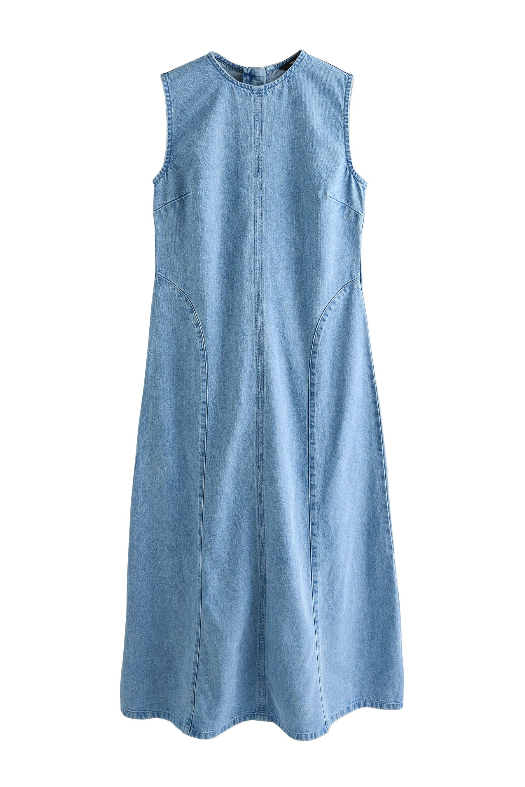 Next Jeanskleid Ärmelloses, nahtloses Denim-Maxikleid (1-tlg)