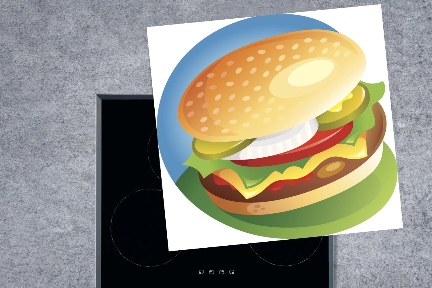 Ceranfeldabdeckung, Illustration Arbeitsplatte Herdblende-/Abdeckplatte für vollen (1 78x78 küche eines MuchoWow Hamburgers, cm, tlg), Eine Vinyl,