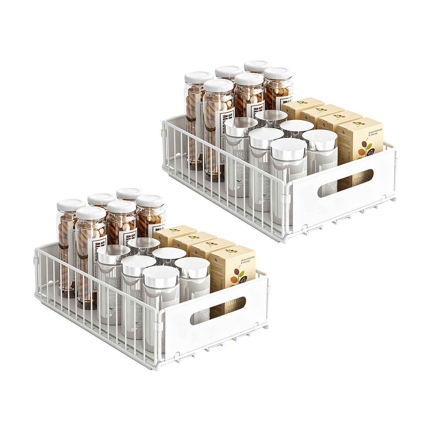 OSTWOLKE Küchenorganizer-Set Teleskopschublade, Faltbare Ausziehbarer Schrank Organizer, Kein Bohren Pull Out Cabinet organizer, Küchenschrank Organizer