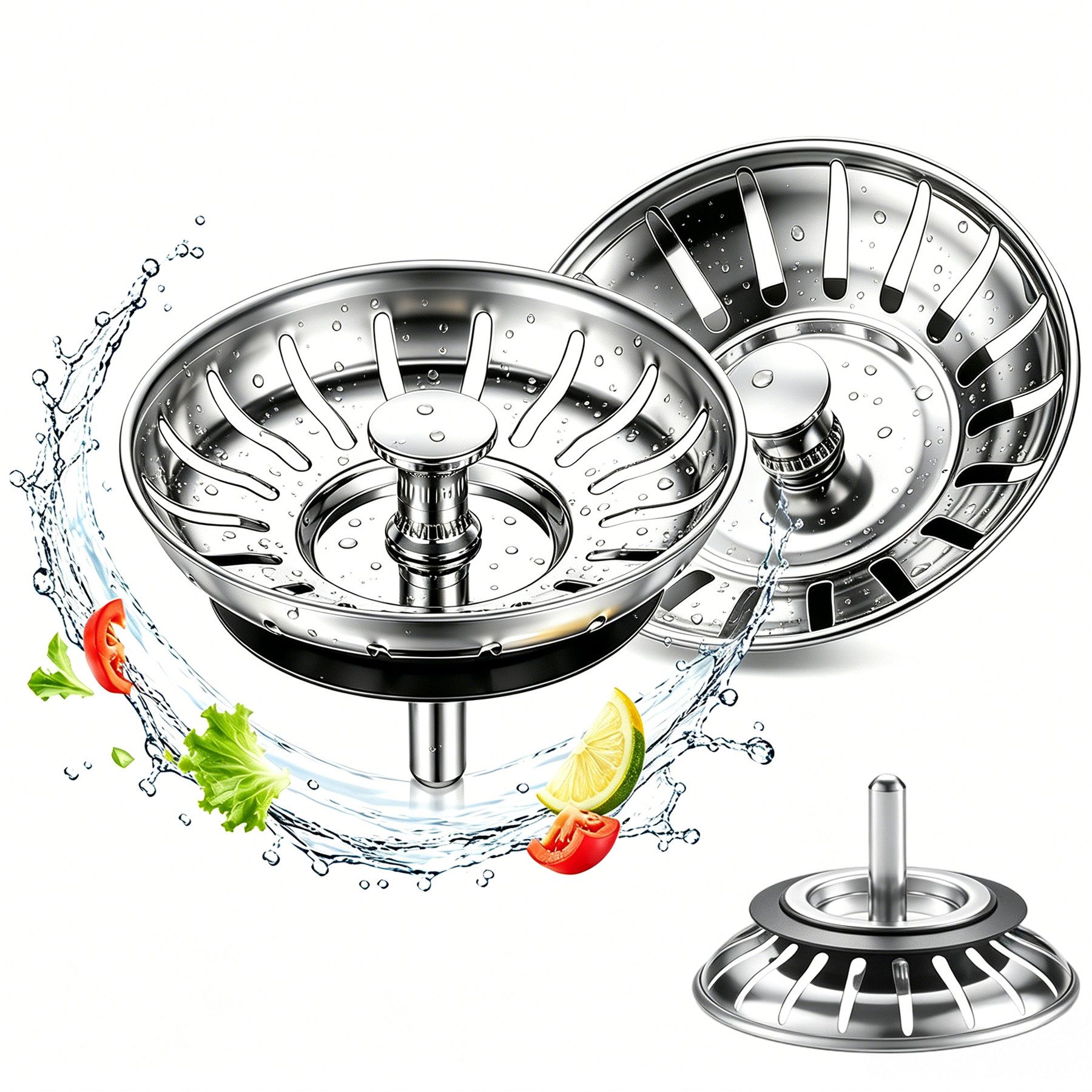 Mutig Küchensieb 2 Stück Universal Siebkörbchen 82 mm 304 Edelstahl, (Spülbecken Abflusssieb & Abflussstopfen für Küchenspüle, 2-St., Antiblocking Küchenabfluss, Rostfrei), Schnelle Entwässerung, einfache Reinigung, Anti-Verstopfung