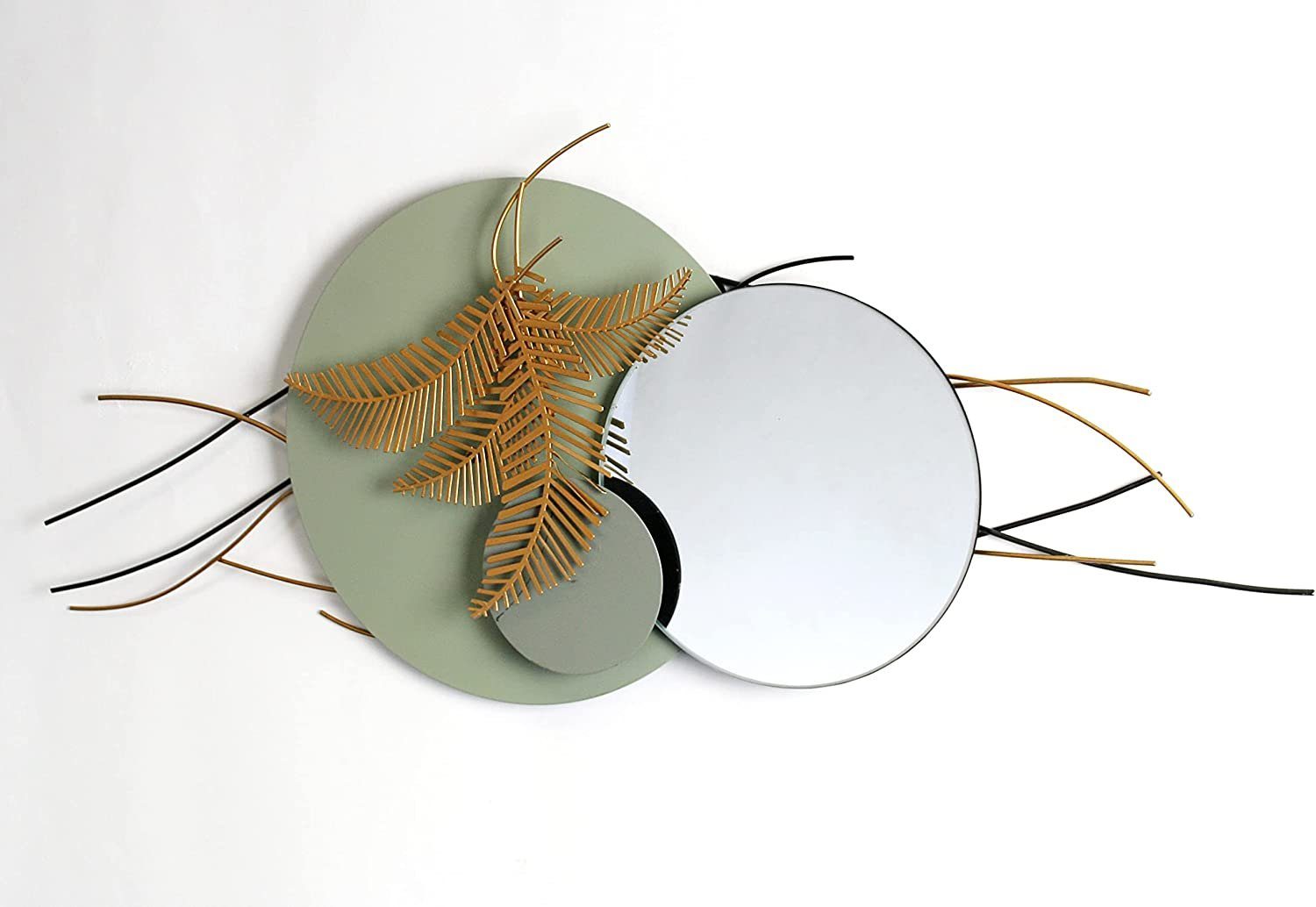 Wackadoo Living Wanddekoobjekt Wohnzimmer Golden Spiegel Farn, Moderne mit Metall aus Wanddeko Wanddeko