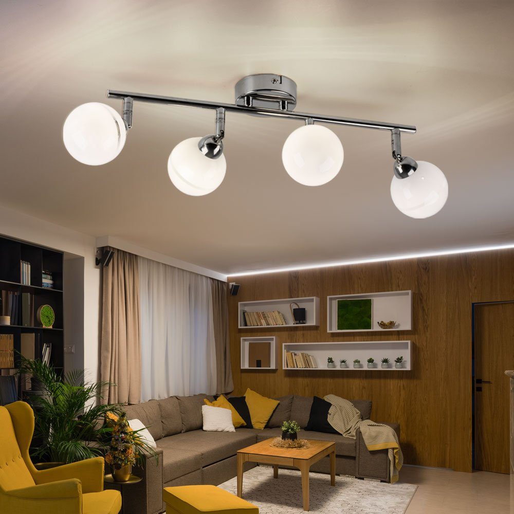 etc-shop LED Kugelleuchte, Leuchtmittel inklusive, 4-flammig Metall Warmweiß, silber Wohnzimmer chrom Deckenleuchte