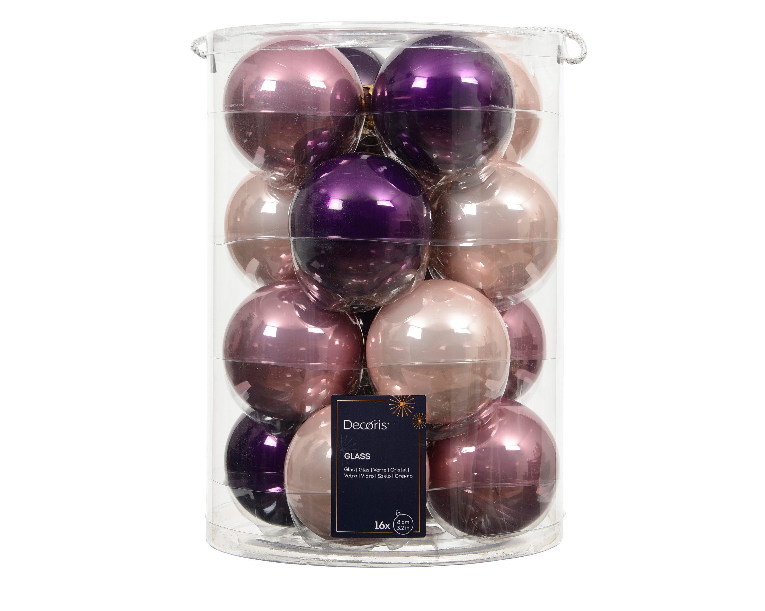 Kaemingk Weihnachtsbaumkugel, Weihnachtskugeln Glas 8cm 16 Stück - Lila / Rosa Mix