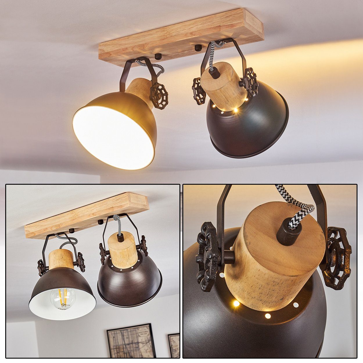 hofstein Deckenleuchte »Cotes« Deckenlampe aus Metall/Holz in Anthrazit/Wei günstig online kaufen