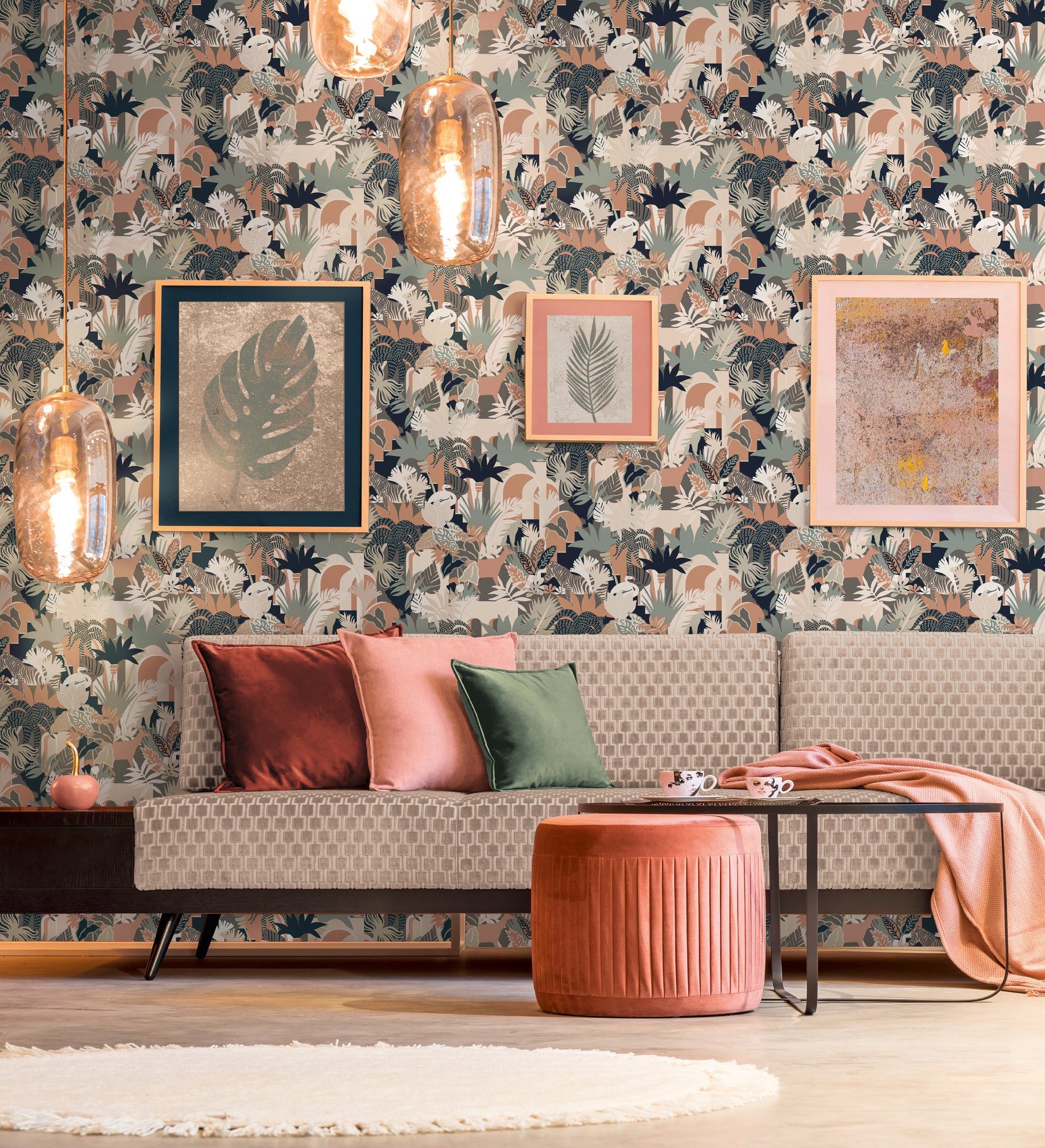 A.S. Création Vliestapete Antigua Retrotapete Artdeco, leicht strukturiert, matt, gemustert, neutral, (1 St), Dschungeltapete Floral mit Tieren Tapeten Wohnzimmer Schlafzimmer Flur