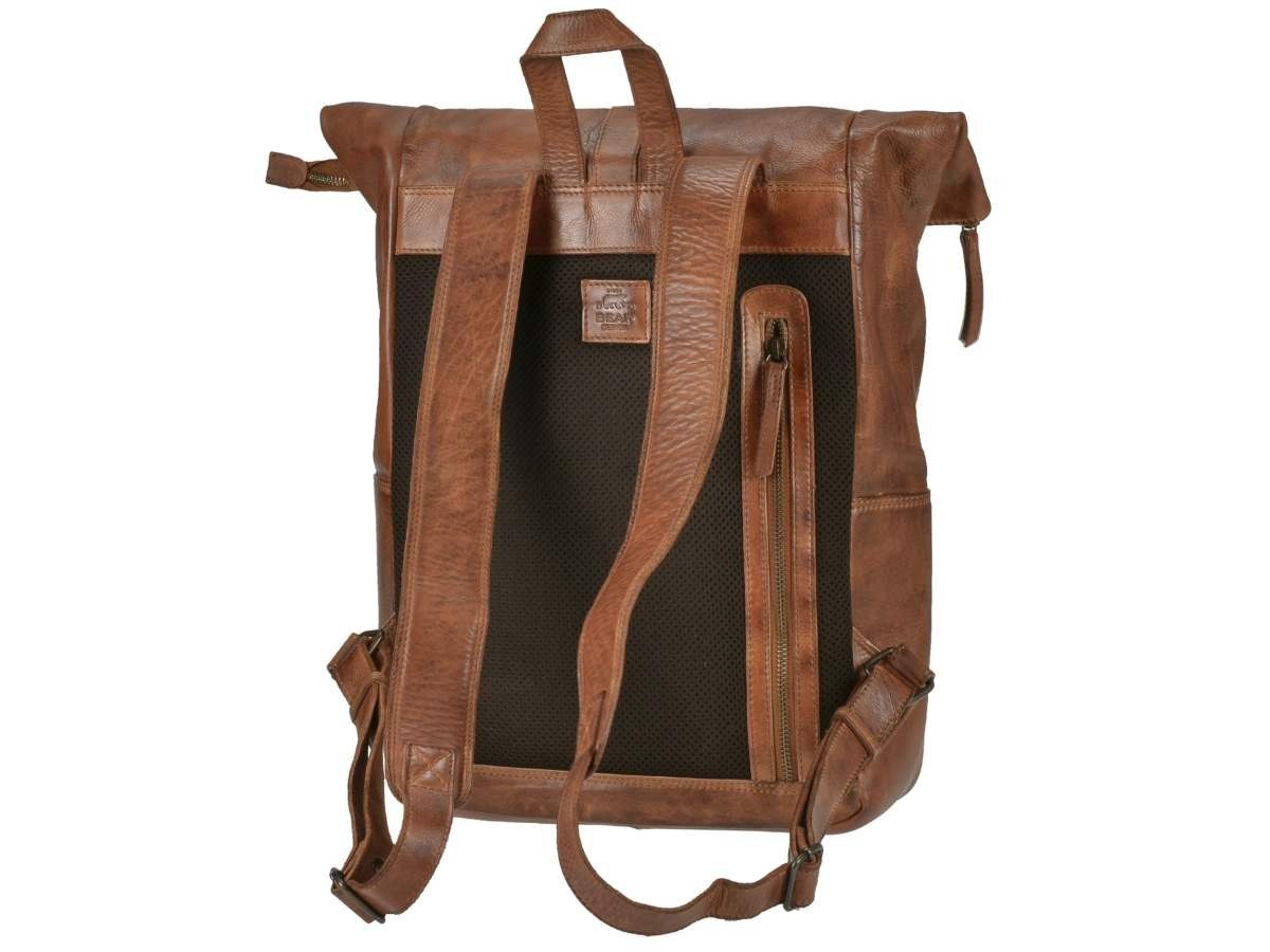 Freizeitrucksack Daypack, Bear braun cognac Leder Rick, mit Design Notebookfach, in Rolltop,