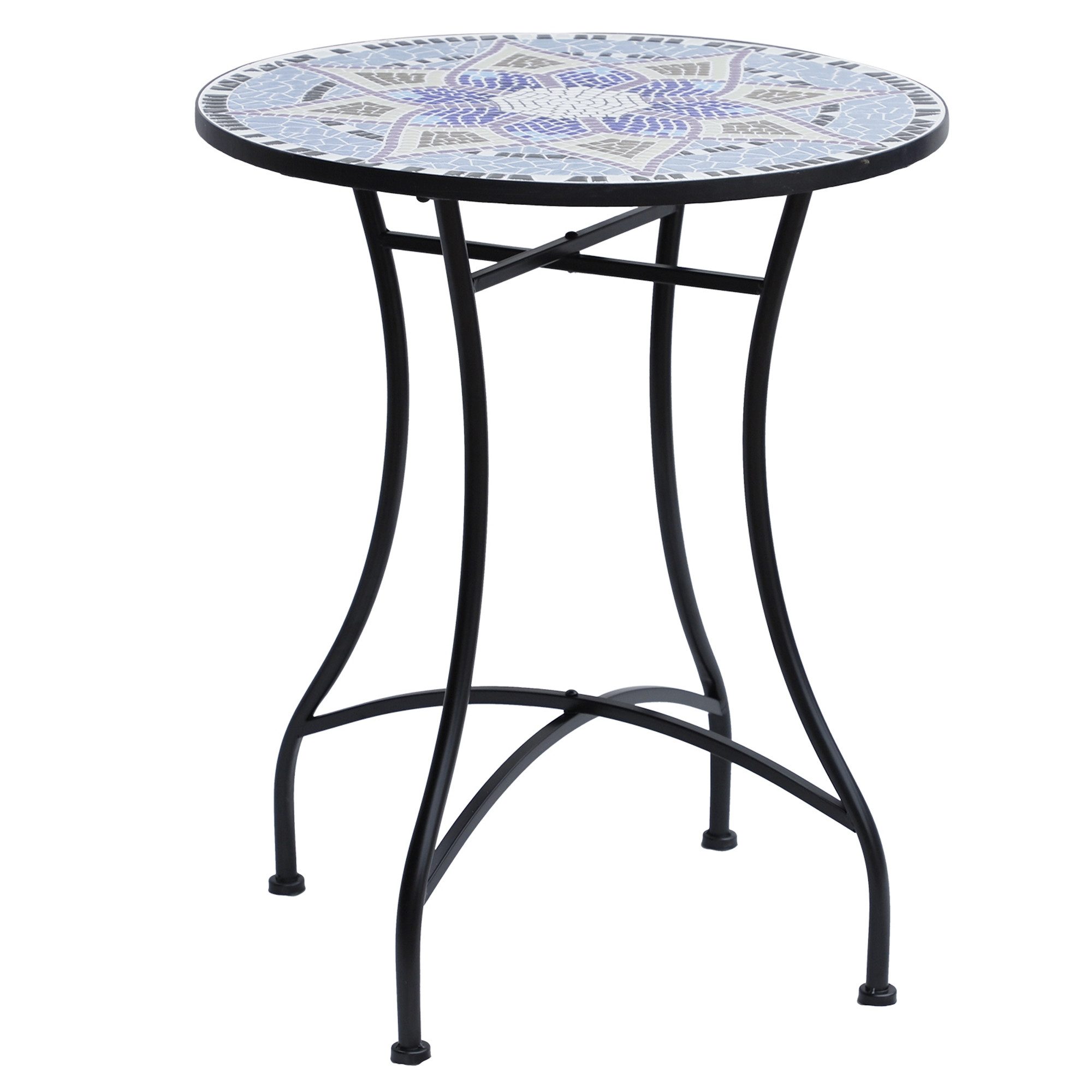 MC Star Gartentisch Ø60 x H71cm. Wetterfest Balkontisch aus Metall. Esstisch Outdoor (Campingtisch Beistelltisch. rund Terrassentisch für Garten Terrasse Balkon Blau+Weiß)