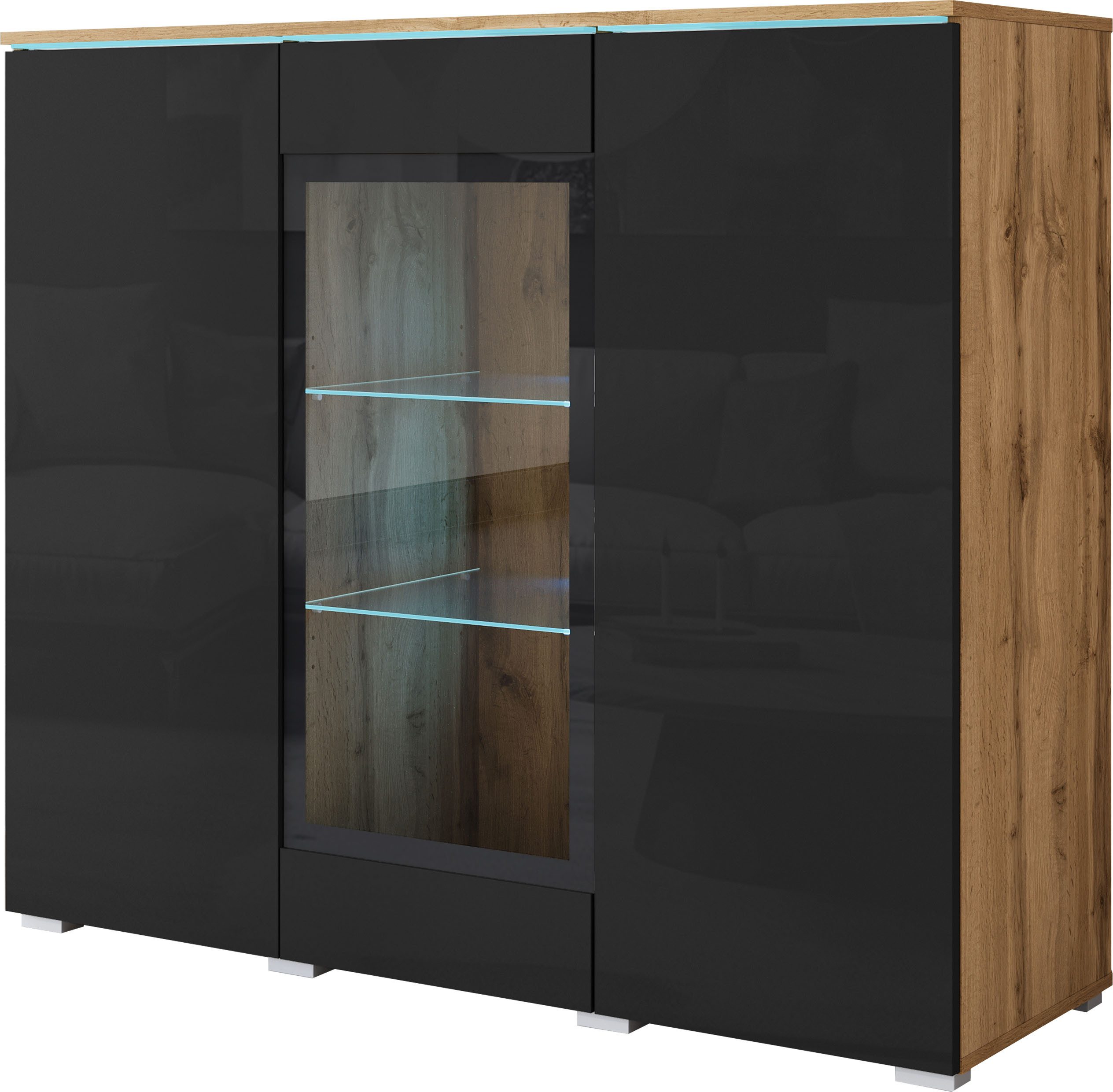 Home affaire Highboard Vera, Highboard mit 4 Türen, 9 Fächern, verglasten Türen