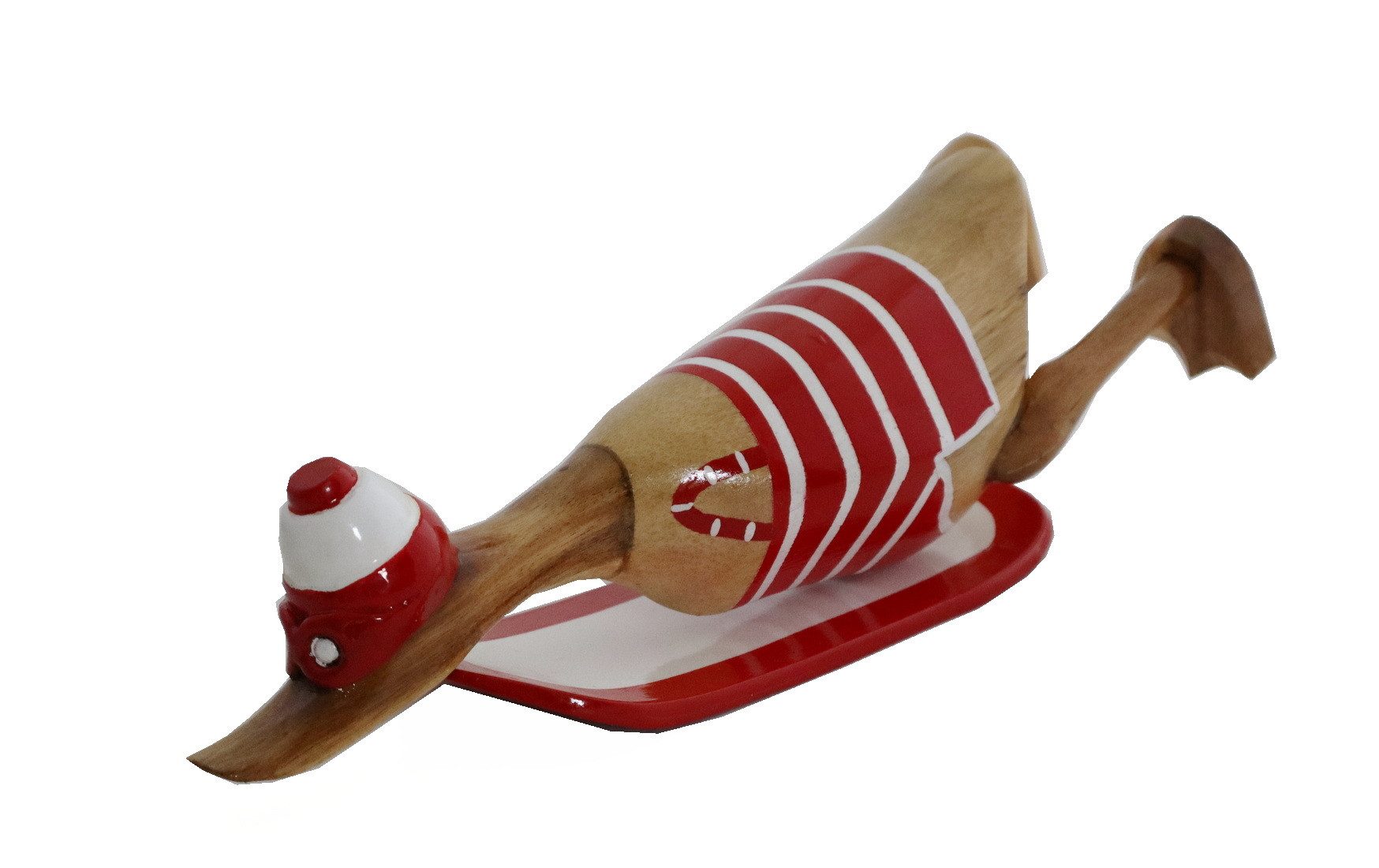 Kaufhaus le petit Tierfigur Deko Ente Holz Laufente auf Surfbrett Badeanzug Skulptur Figur Objekt, Entenfigur Vogel Gans Dekofigur Dekoskulptur Dekoobjekt