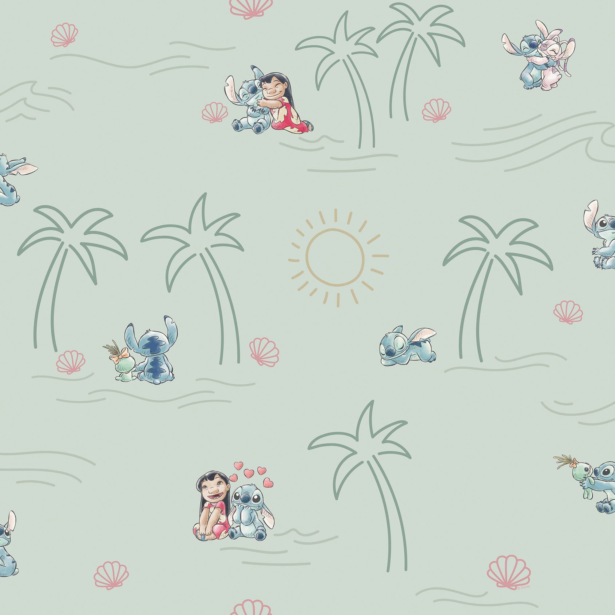 Komar Vliestapete Disney Lilo and Stitch Beach Love, glatt, bedruckt, (1 St), Rolle mit 53 x 1005 cm