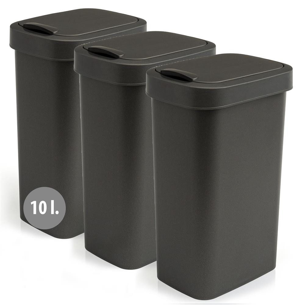 Hausfelder Mülleimer Abfalleimer 10 Liter mit Klapp.Schwingdeckell, 3er Set, 3x10 l, Made in Germany, mit Klapp- und Schwingdeckel, robuste Konstruktion