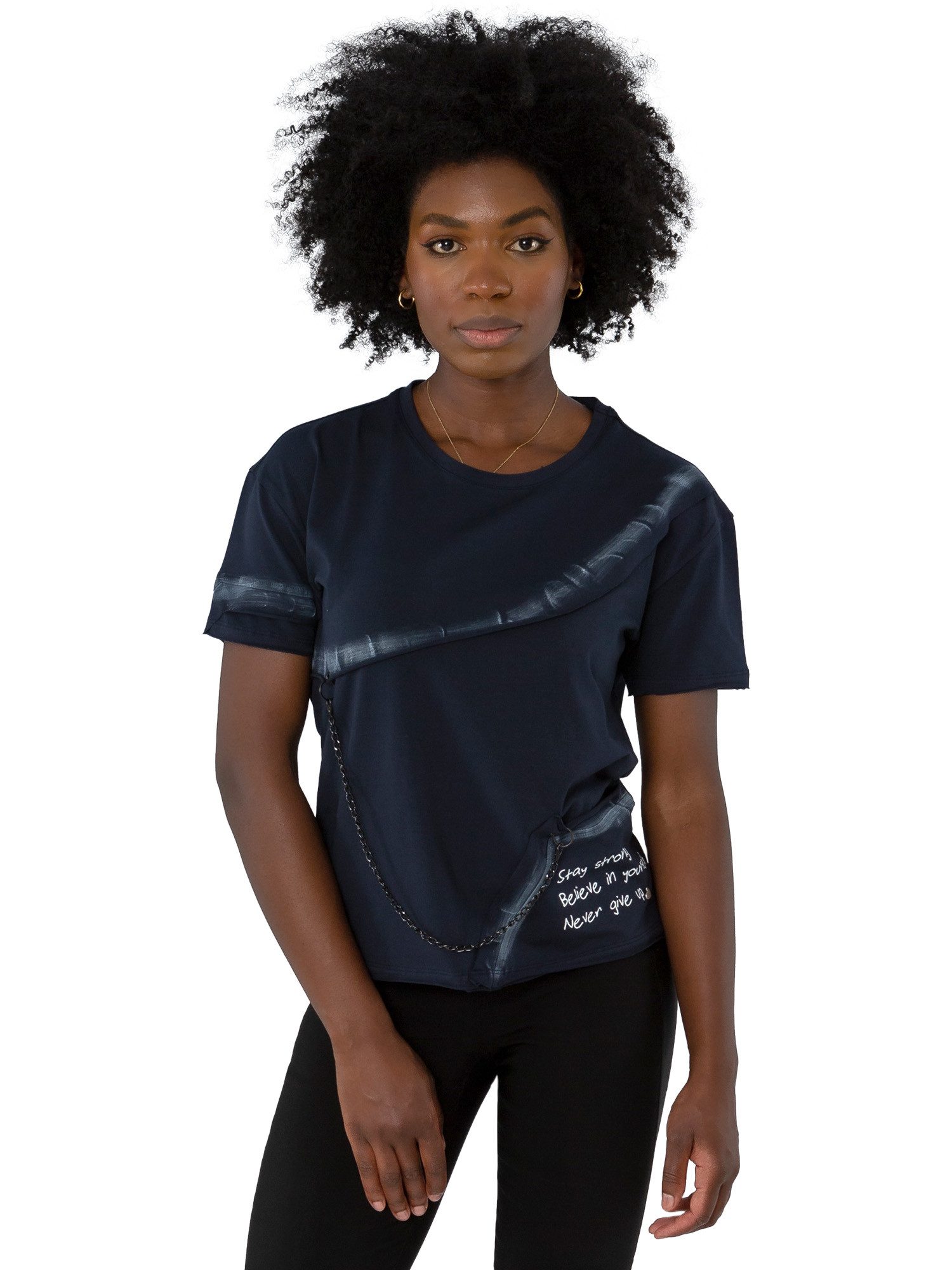Gio Milano Kurzarmshirt G30-1115 mit Kettendetail und Sprühung