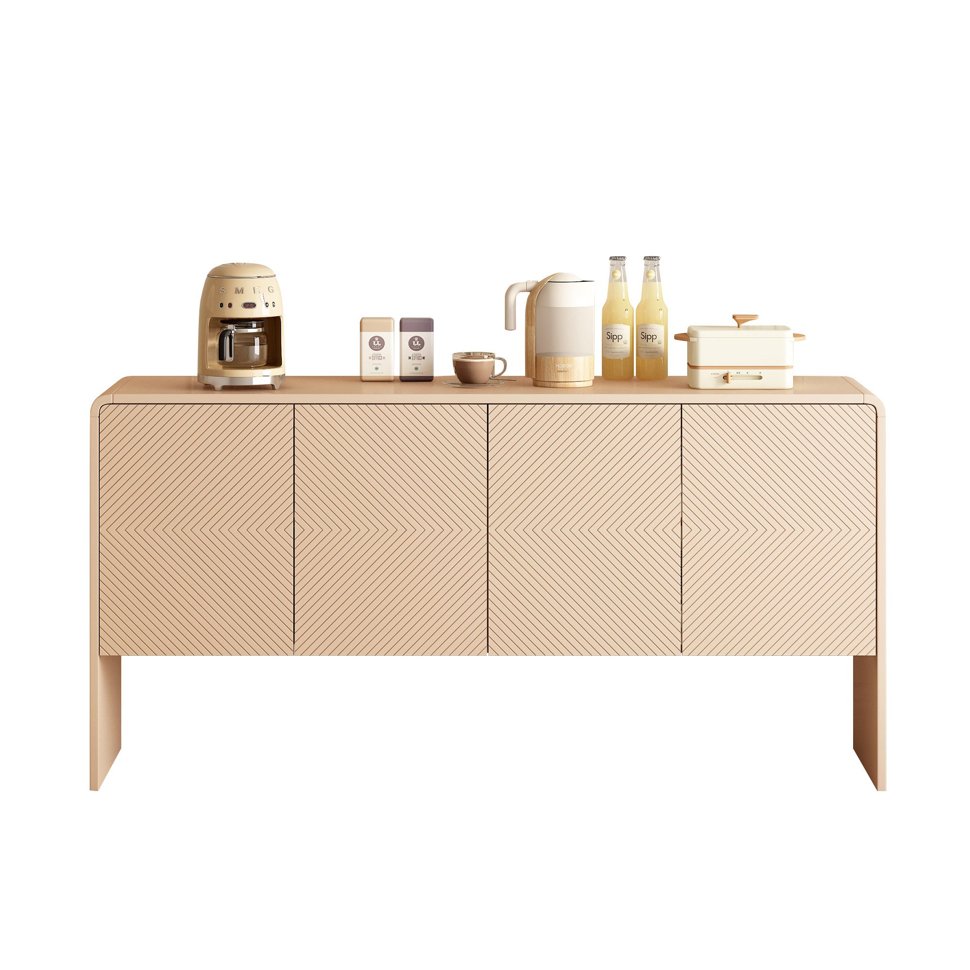 Merax Sideboard mit 4 Türen und Einlegeböden, Kommode mit Kippschutz,Anrichte,Buffet Scandi,B:152,5cm