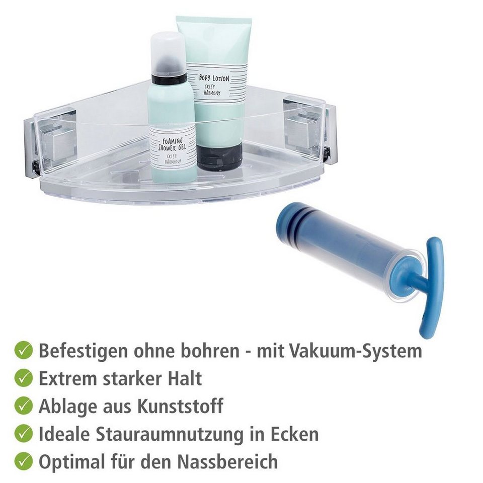 WENKO Eckregal Vacuum-Loc Quadro, 1 Etage, Hochwertiges Eck-Regal zur  idealen Stauraumnutzung in Bad und Gäste-WC