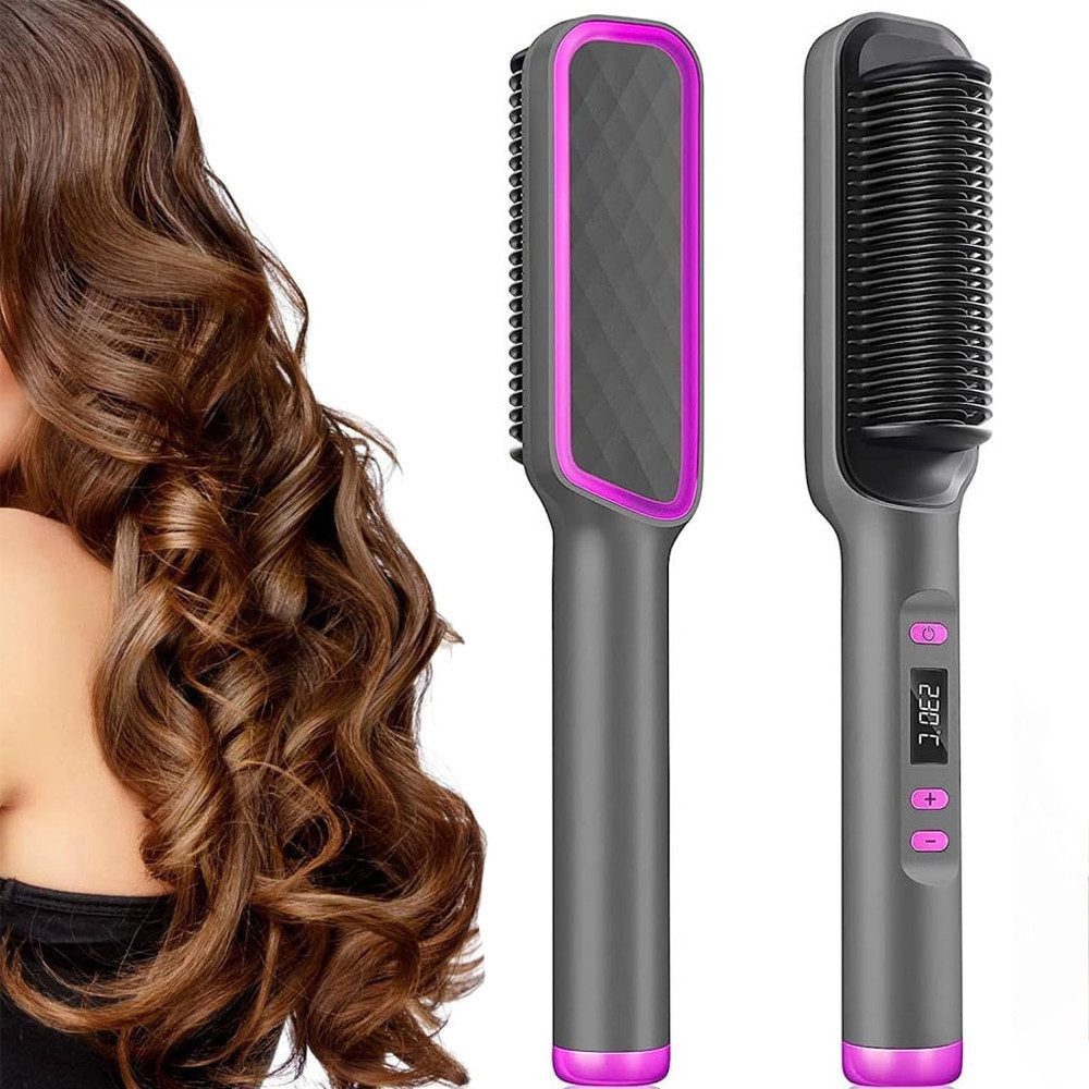 MOPUEA Haarglättbürste Haarglätter Bürste Glättbürste mit LED-Anzeige mit Verbrühungsschutz, 30s Schnelles Aufheizen, Professionelles Haarwerkzeug zum Stylen