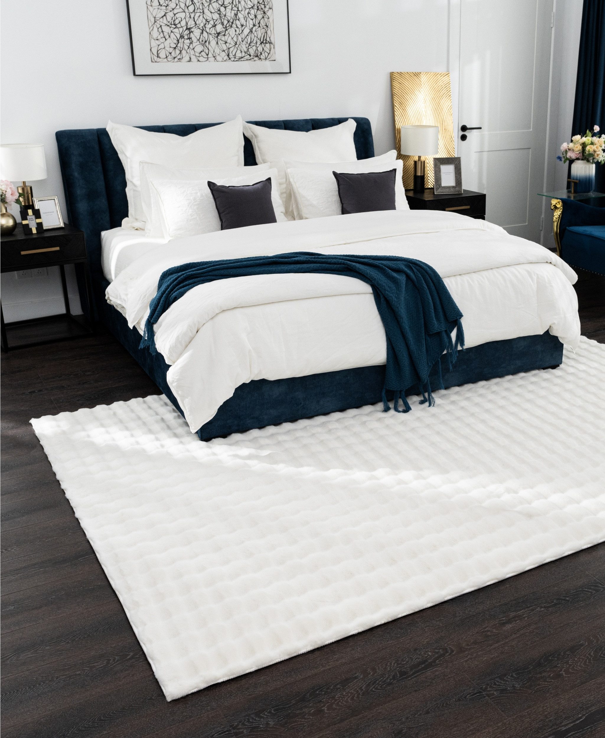 GLAMIRA Teppich Soft Bubbles Kaninchenfell-Teppich mit 3D-Kugeldesign, rechteckig, 3D Kugeldesign, Kaninchenfell Optik