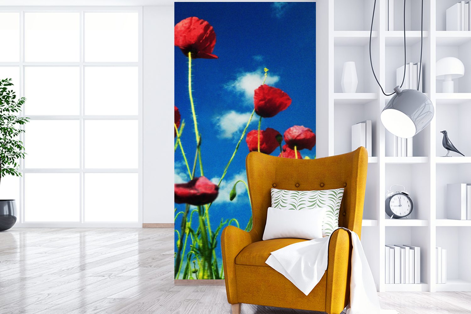 MuchoWow Fototapete Mohnblumen für Matt, für Himmel, Küche, bedruckt, Vliestapete Schlafzimmer blauen (2 Wohnzimmer Fototapete St), einen