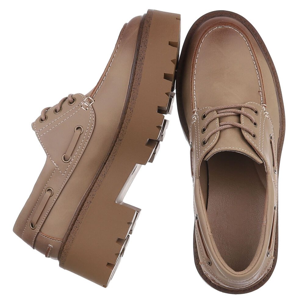 Ital-Design Komfortabler Schuh mit profilierter Sohle für Damen Schnürschuh (91261495) Blockabsatz Schnürer in Hellbraun