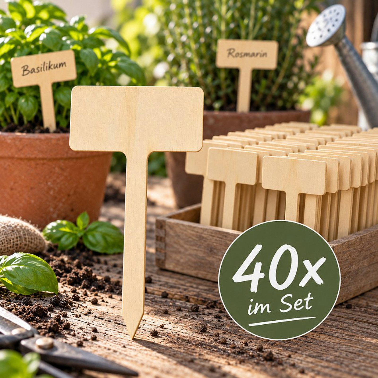 Koopman Gartenstecker Pflanzenstecker Beschriftung Holz 40er Set (Set, Packung) 10cm, Pflanzenetikett, Beschriftbar, Garten