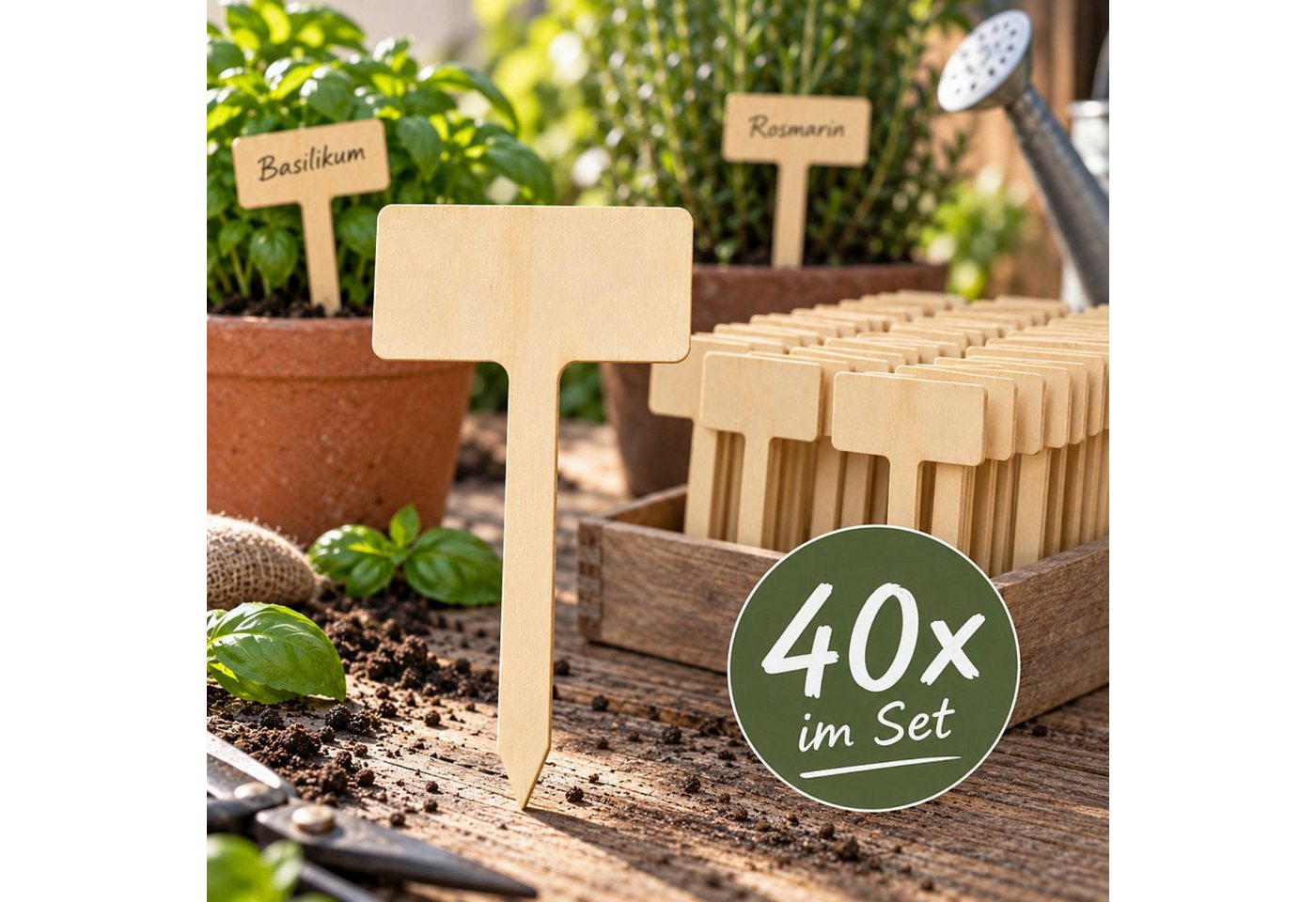 Koopman Gartenstecker Pflanzenstecker Beschriftung Holz 40er Set (Set, Packung) 10cm, Pflanzenetikett, Beschriftbar, Garten