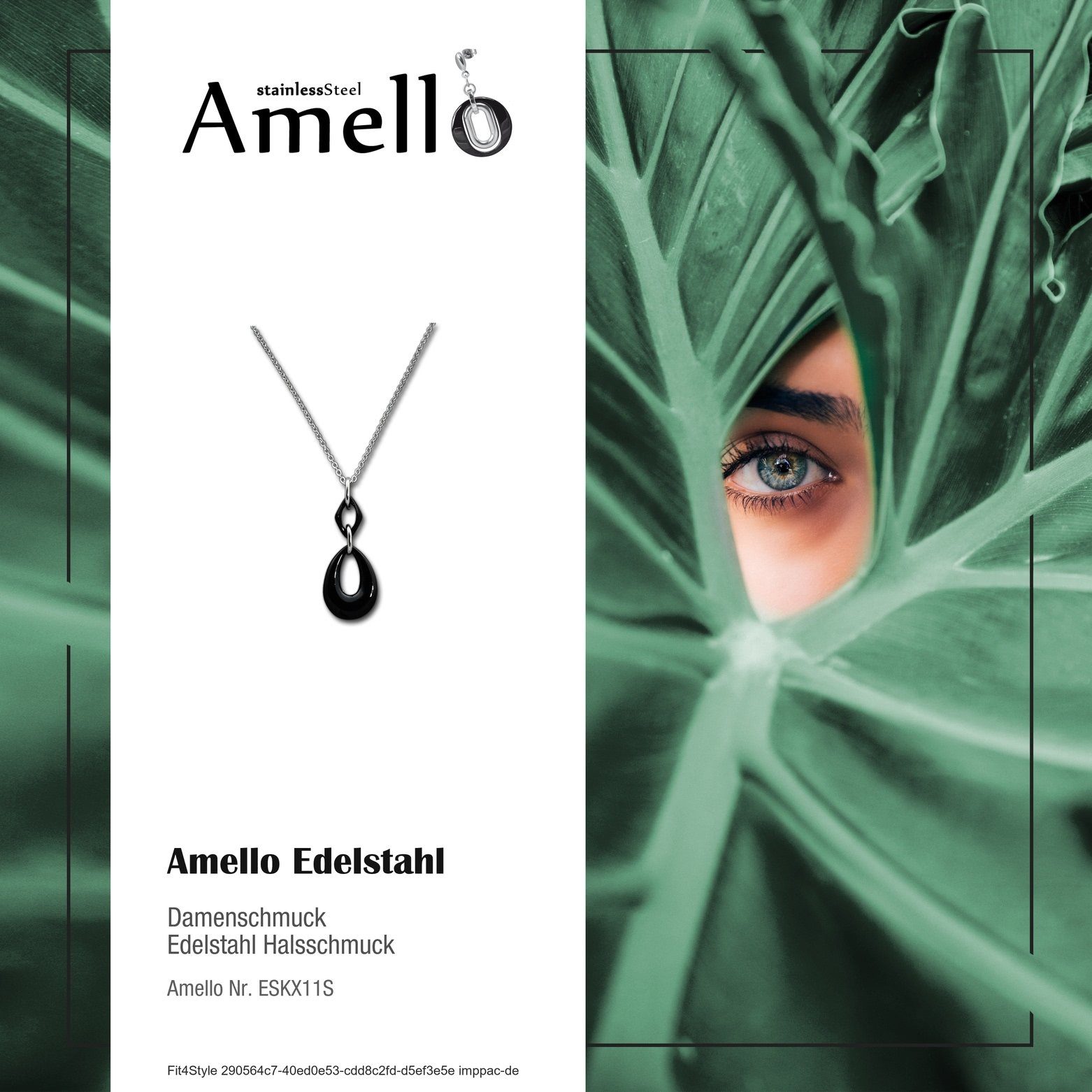 Amello aus schwarz Tropfen Damen Halsketten Steel) (Halskette), Edelstahl Amello Halskette Edelstahlkette (Stainless silber (Tropfen)