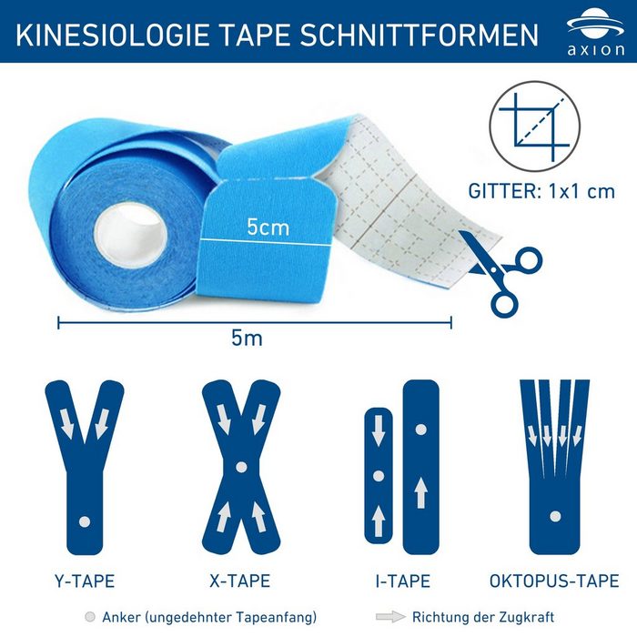 Axion Kinesiologie-Tape PRECUT 12er Mix-Set 20 vorgeschnittene Sport Tapes 25 x 5 cm (12-St) 4 Farben • wasserfest • hautfreundlich • elastisch • selbstklebend YR11232
