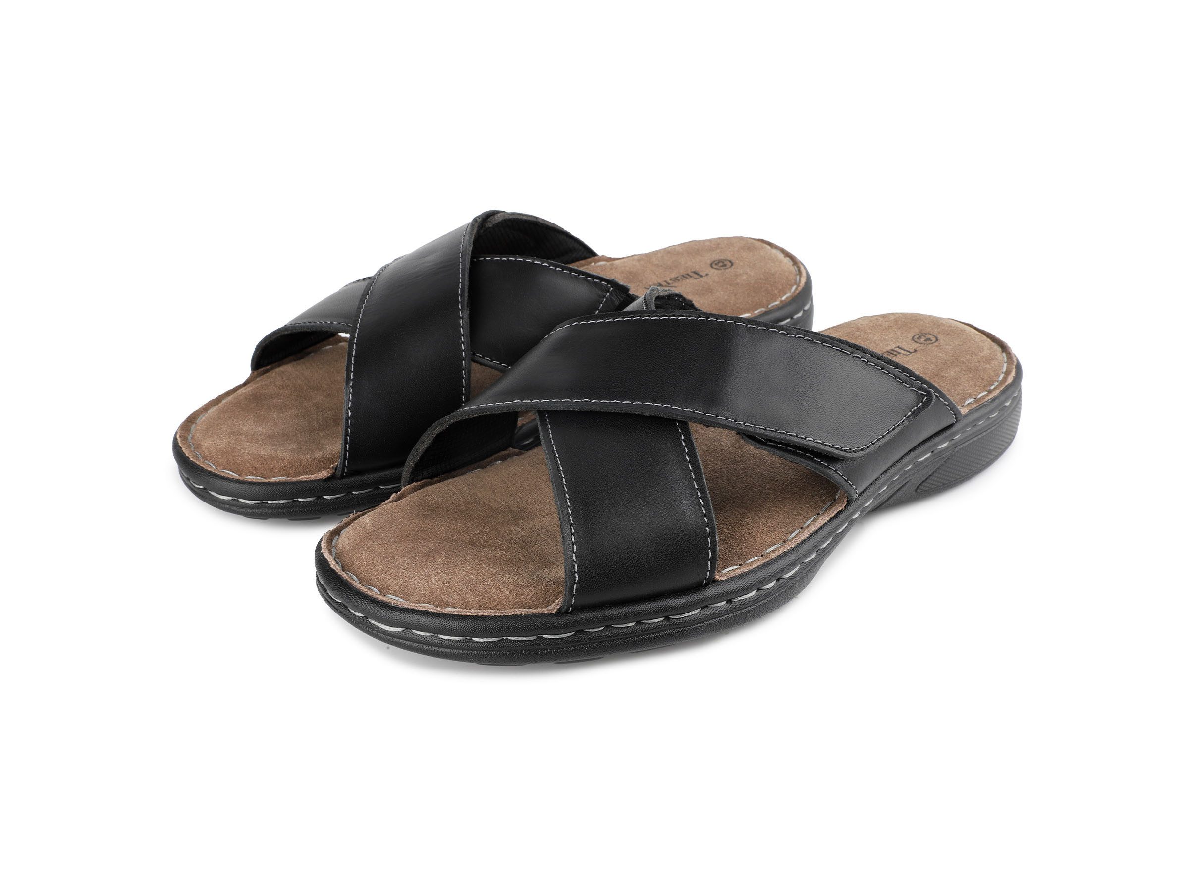 TIESTRA Herren Leder-Sandalen mit Klettverschluss,Offener Zeh,Weiche günstig online kaufen