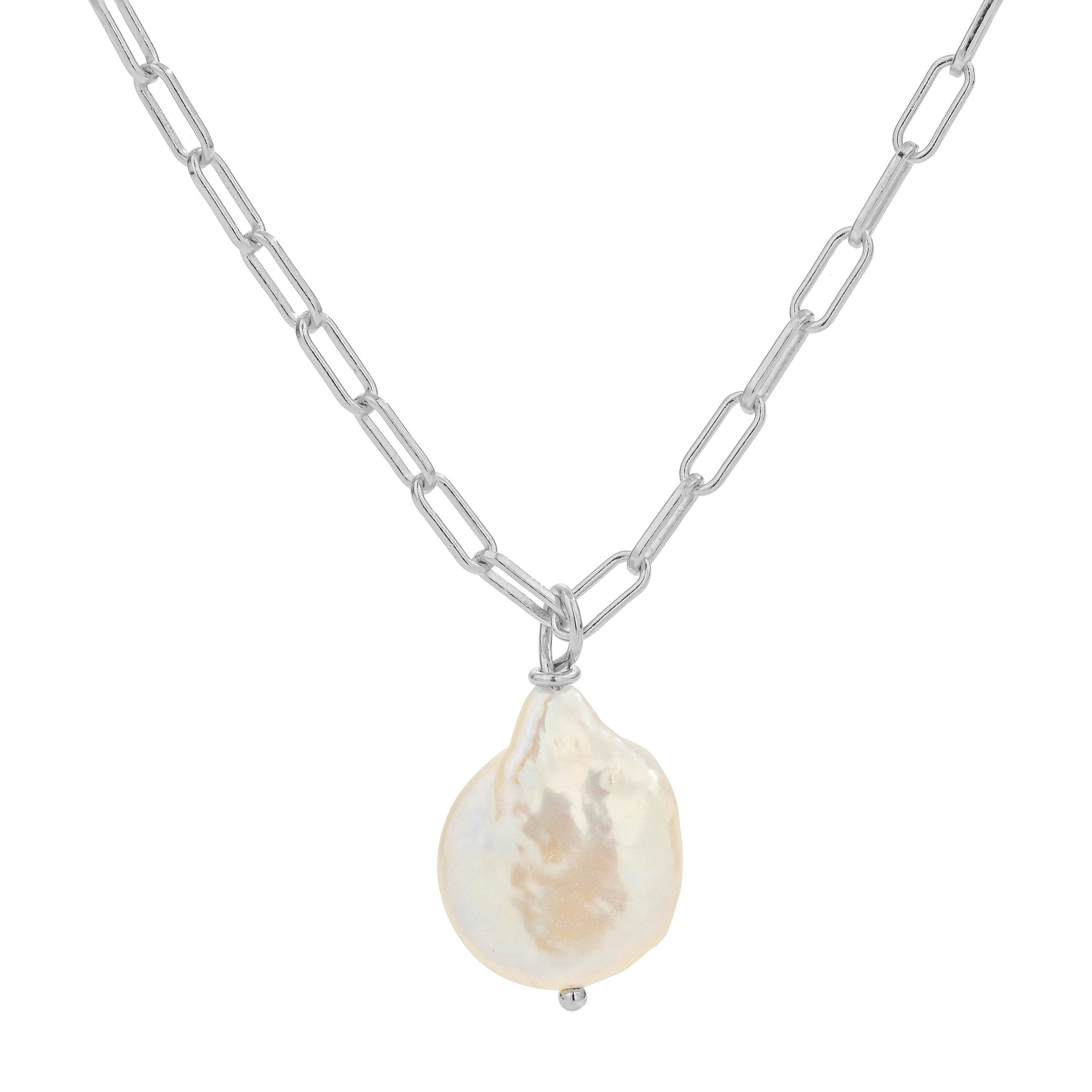 Brandlinger Perlenkette Halskette Amalfi, Kette mit 925 vergoldet Süßwasserperle natürlicher Silber