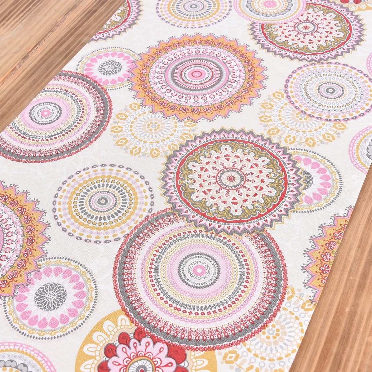 SCHÖNER bunt LEBEN. 40x160cm, Tischläufer Leben Blumen beige Schöner Tischläufer Muster Mandala handmade