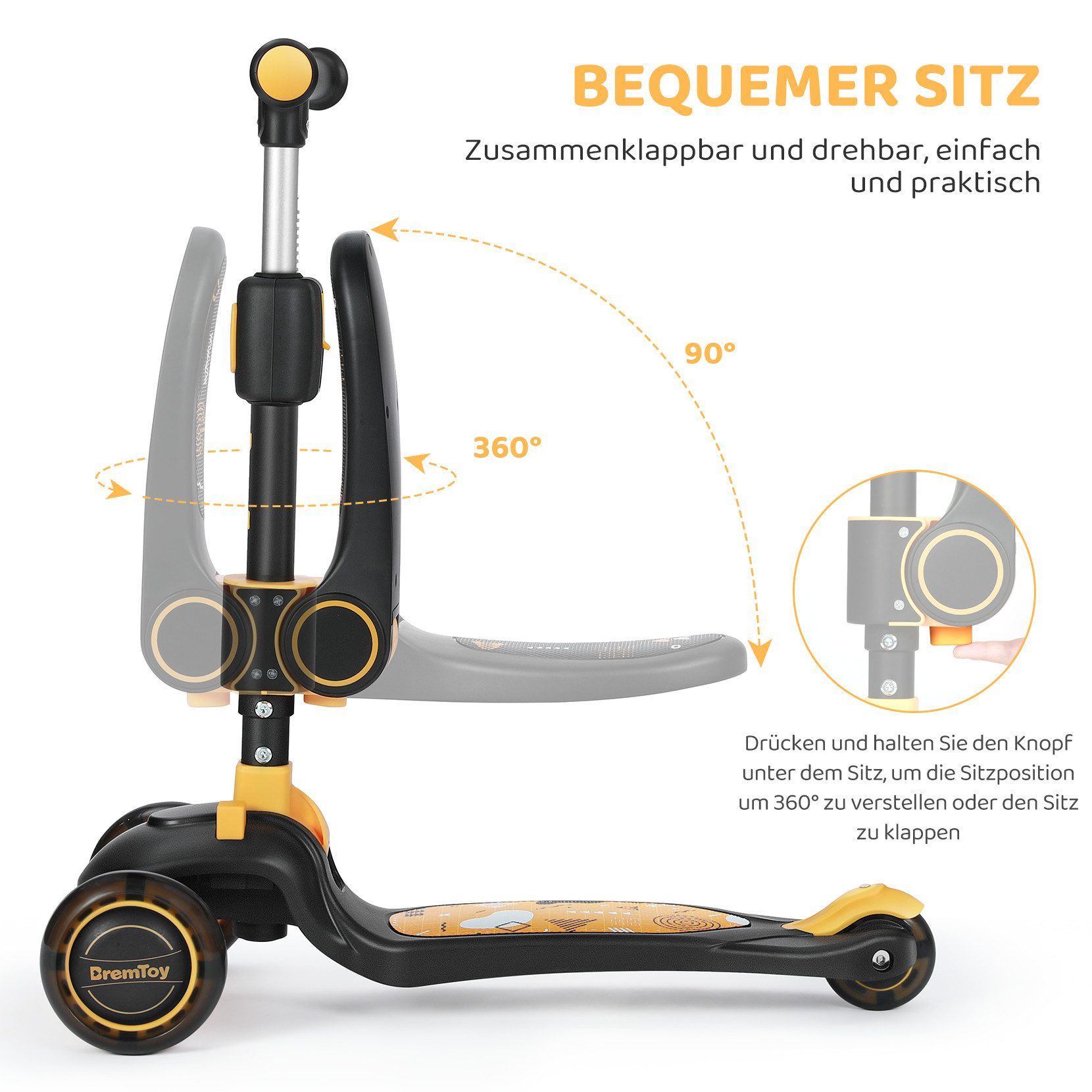 BremToy Dreiradscooter Kinderroller Tretroller Faltbar Scooter 1-8 Jahren