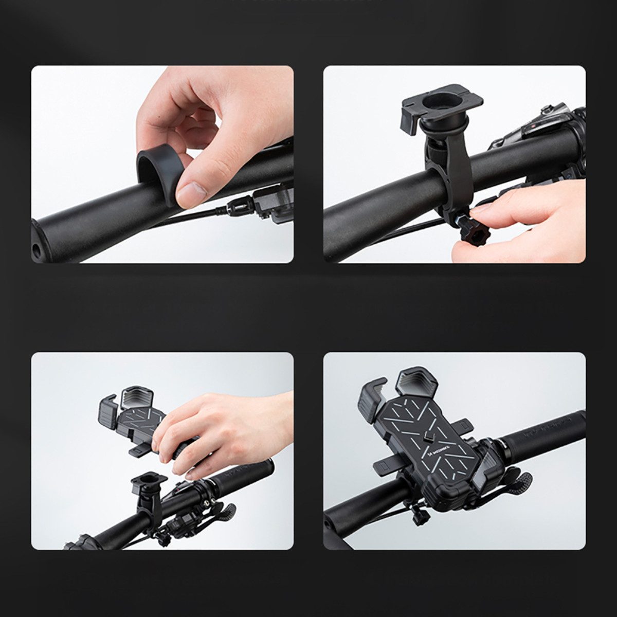 Wozinsky Smartphone Holder WUD-01B, (up to 7.2 inches, one-hand clamp with release, angle adjustable, silicone pads)